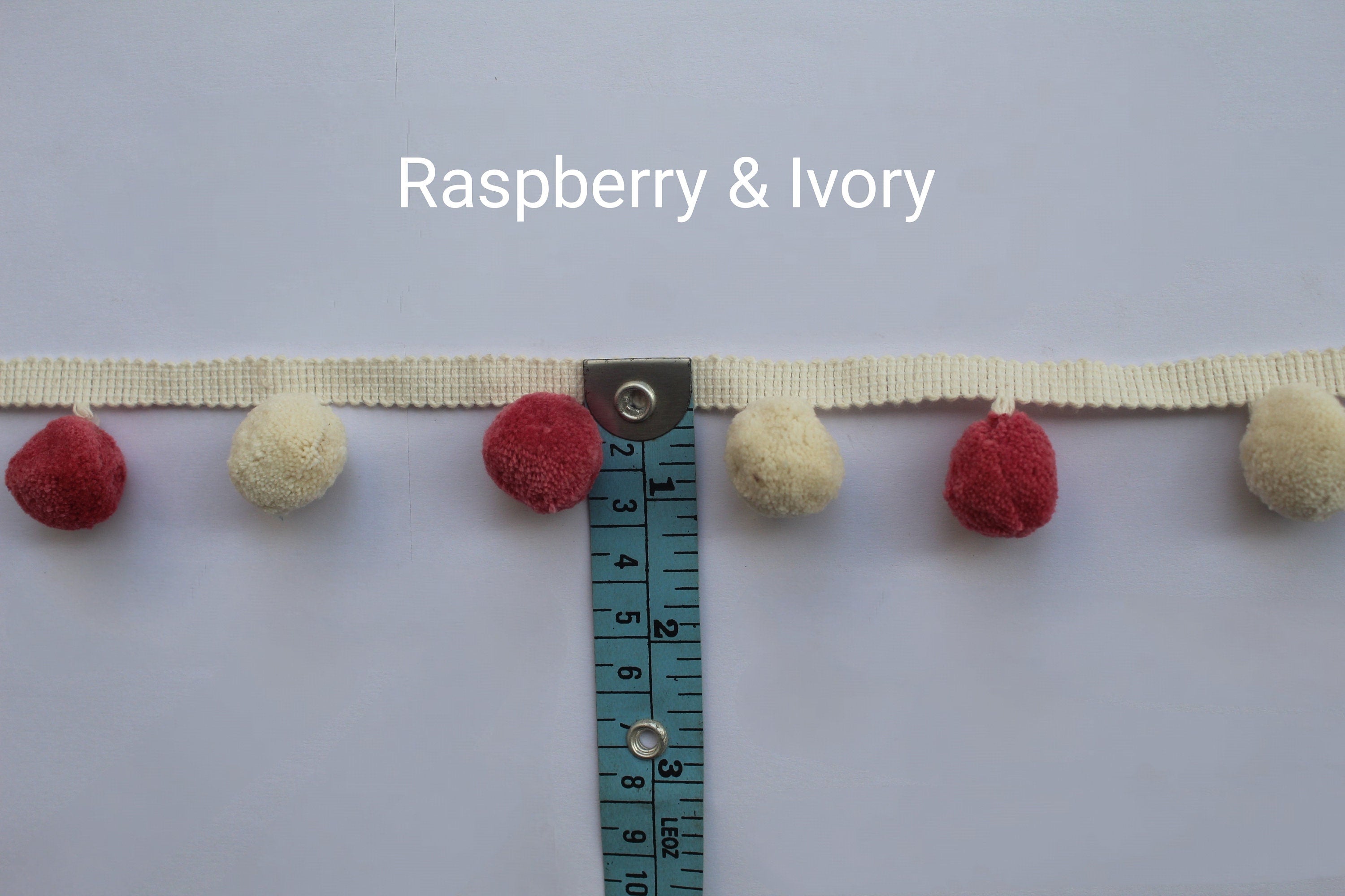 Pom pom trim, pom pom fringe trim, raspberry pom pom, ivory pom pom trim, decorative trims by the yard, nursery decoration, fringe trim