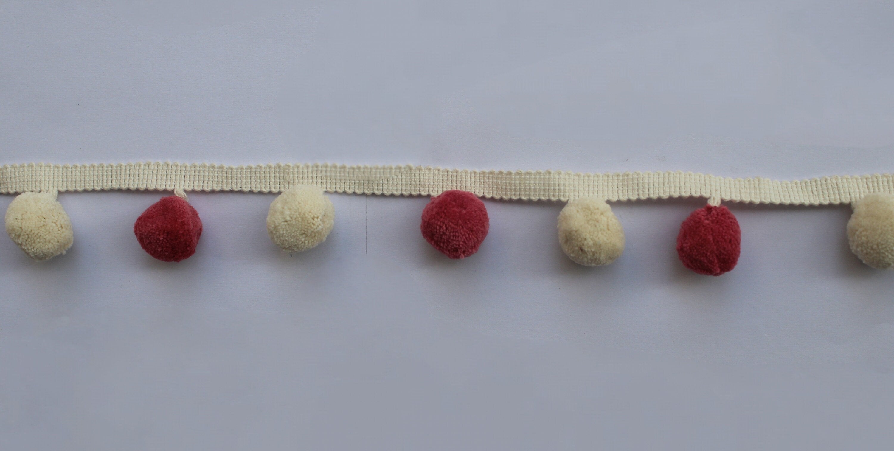Pom pom trim, pom pom fringe trim, raspberry pom pom, ivory pom pom trim, decorative trims by the yard, nursery decoration, fringe trim