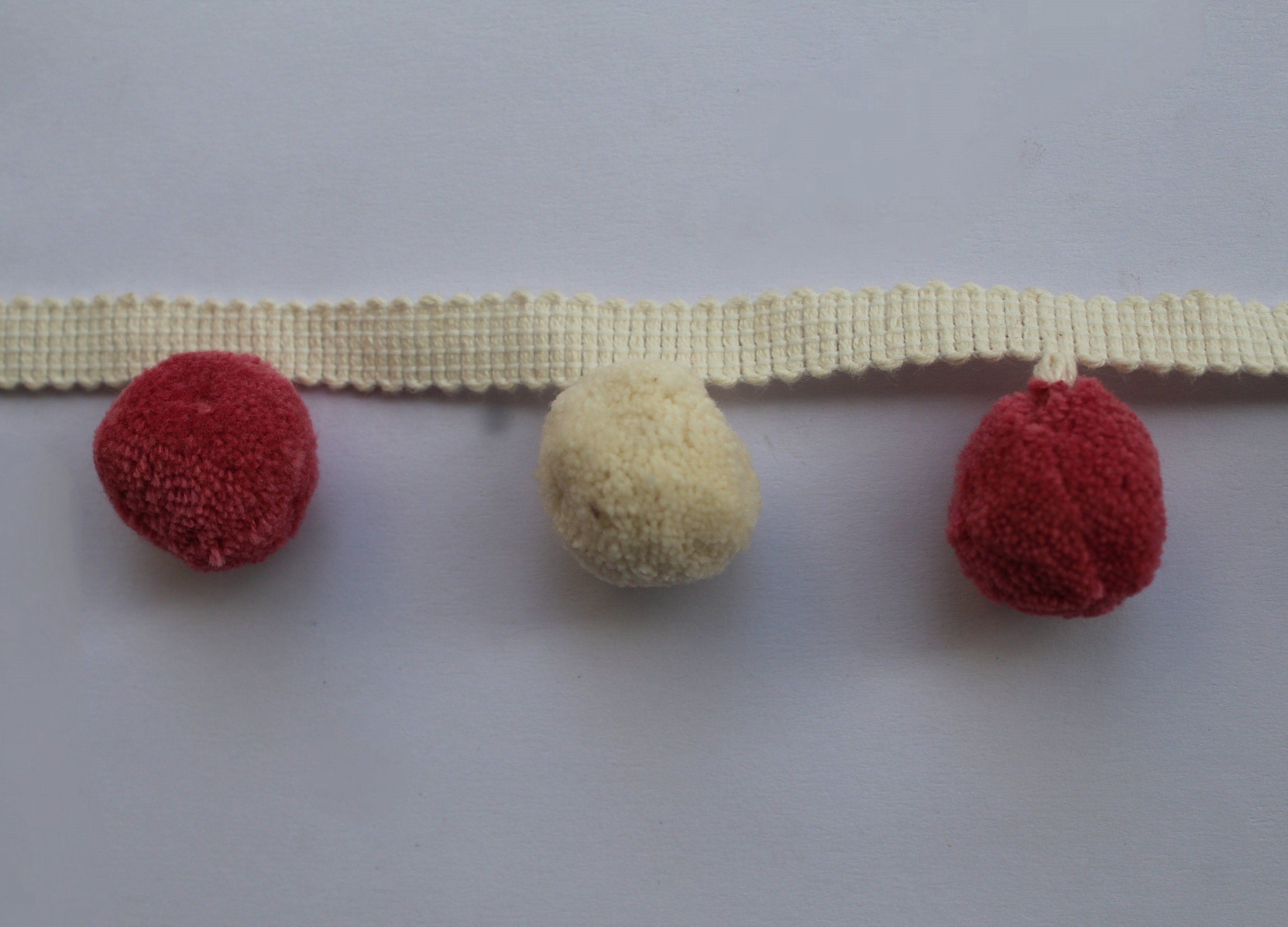 Pom pom trim, pom pom fringe trim, raspberry pom pom, ivory pom pom trim, decorative trims by the yard, nursery decoration, fringe trim