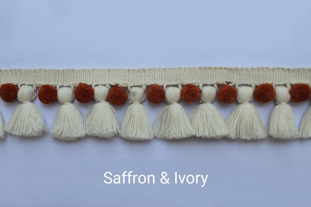 Saffron and ivory pom poms tassel trim