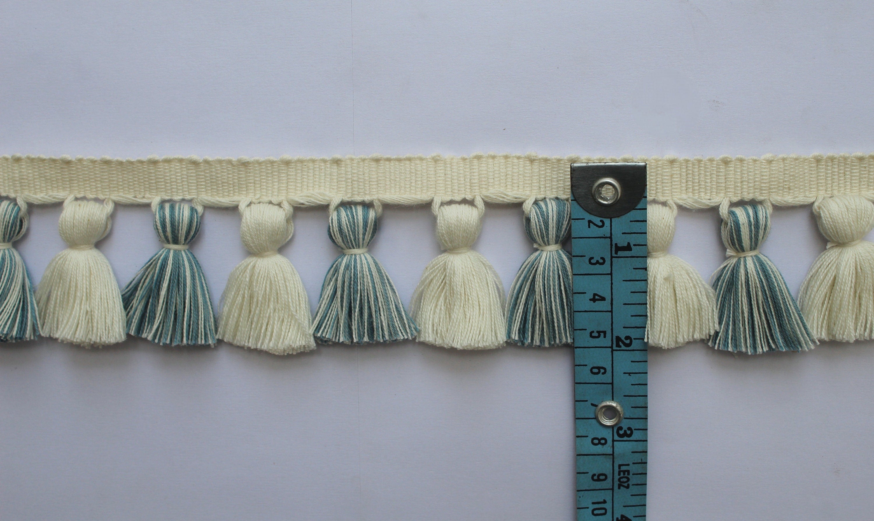 Pale blue / county blue and ivory tassel trim, Indian trim, handmade trim, tassel trim