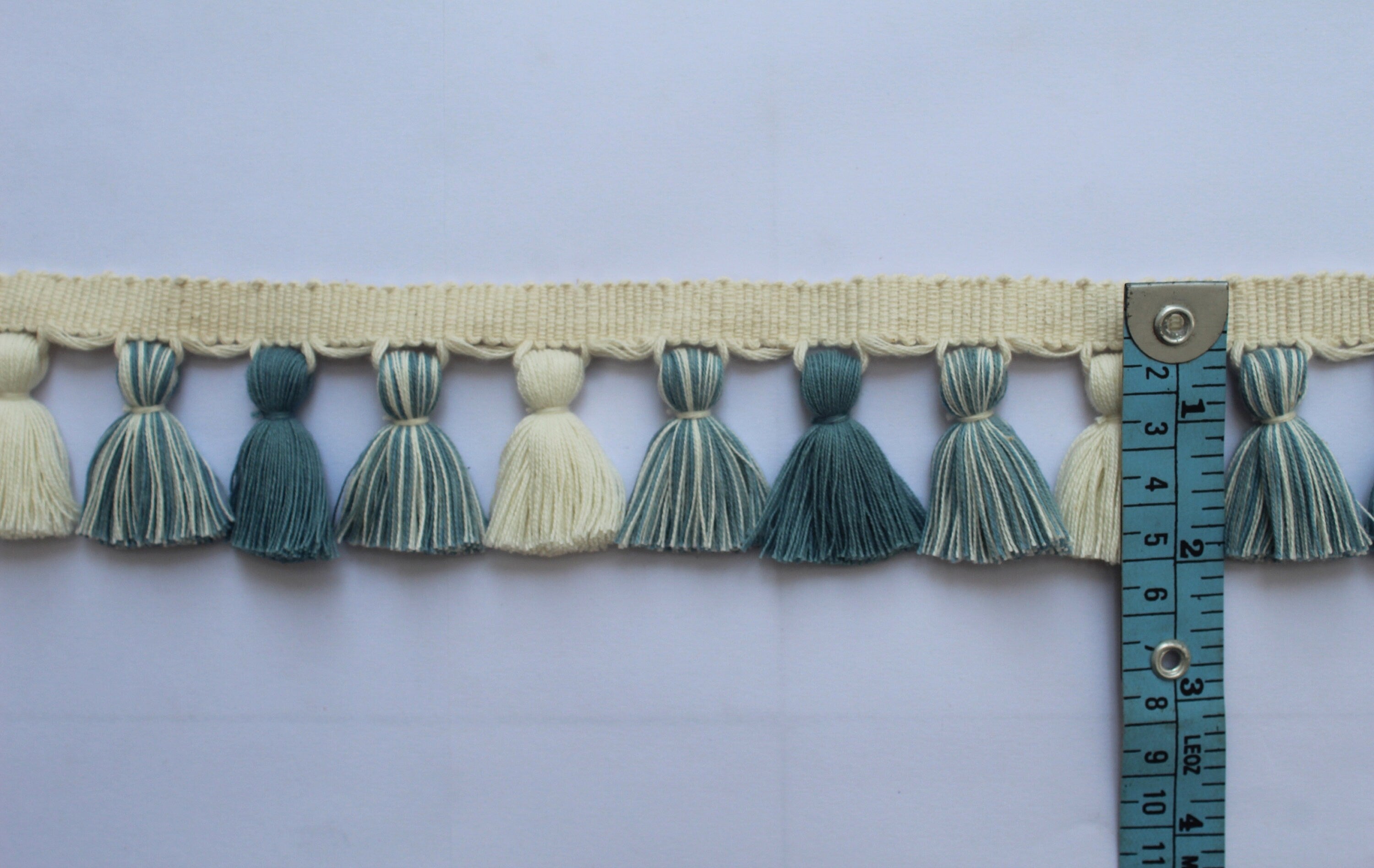 Pale blue / county blue and ivory tassel trim, Indian trim, handmade trim, tassel trim