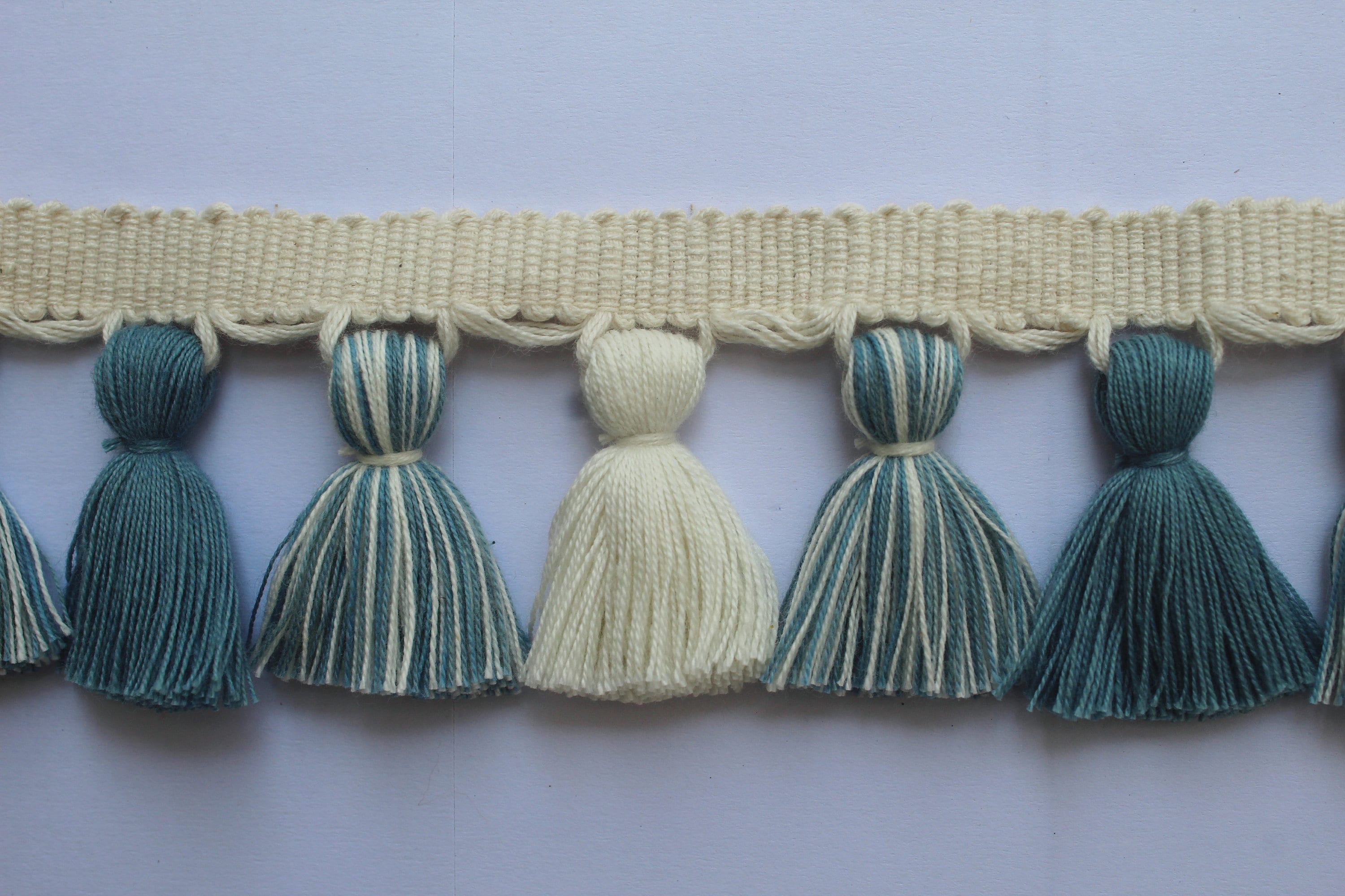 Pale blue / county blue and ivory tassel trim, Indian trim, handmade trim, tassel trim