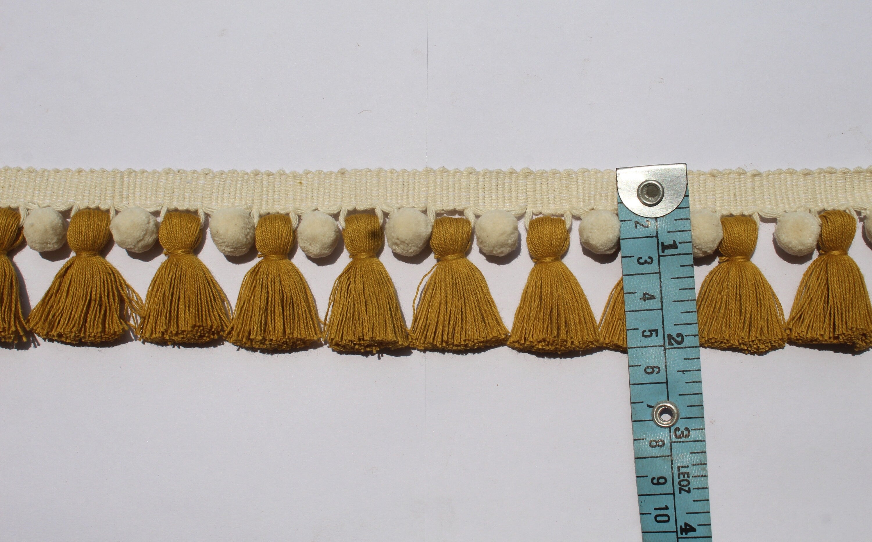 Mustard yellow and ivory pom pom tassel trim , tassel trim, pom pom trim