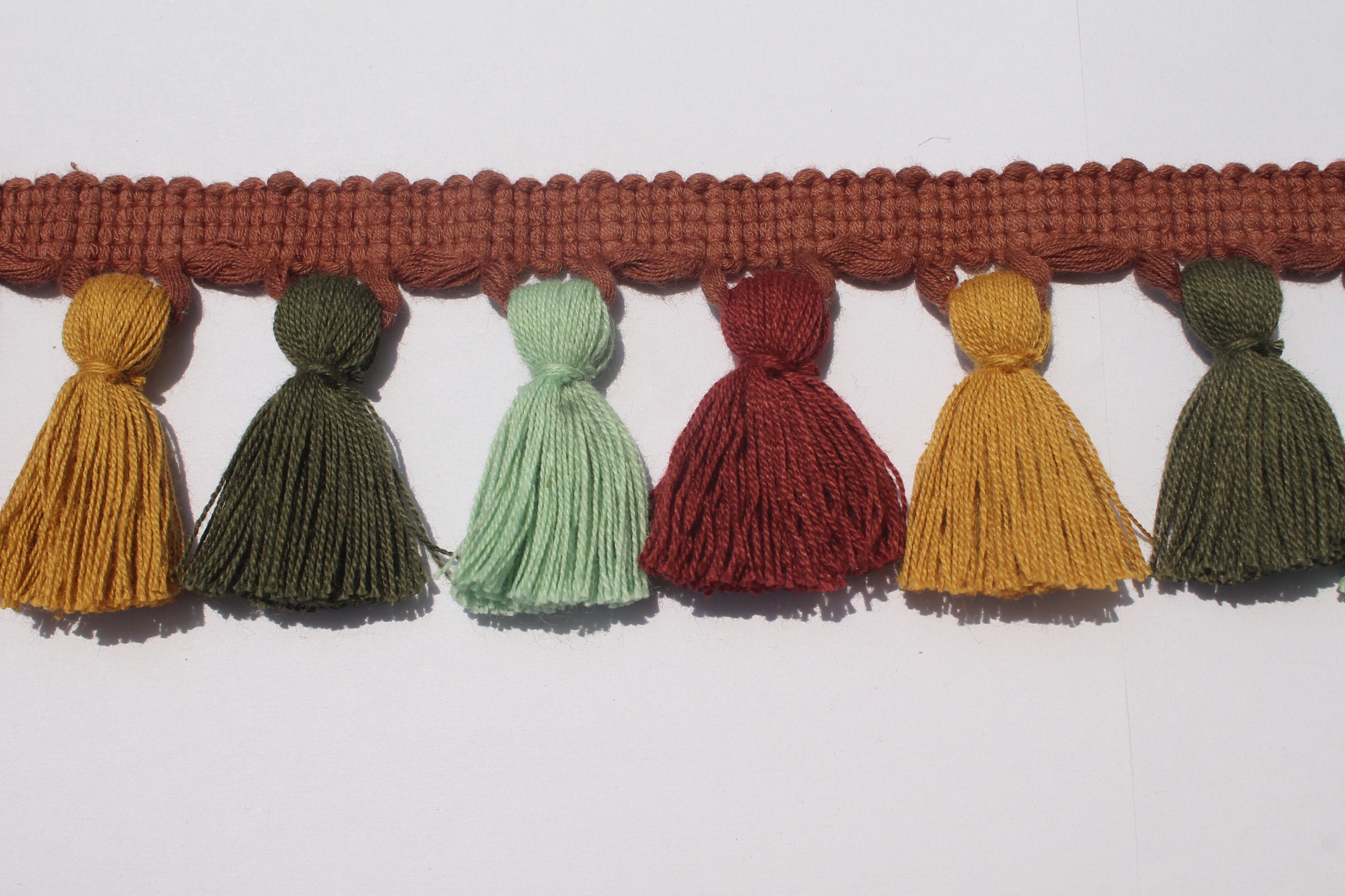 Fringe tassel trim, red tassel trim, multi colour tassel trim