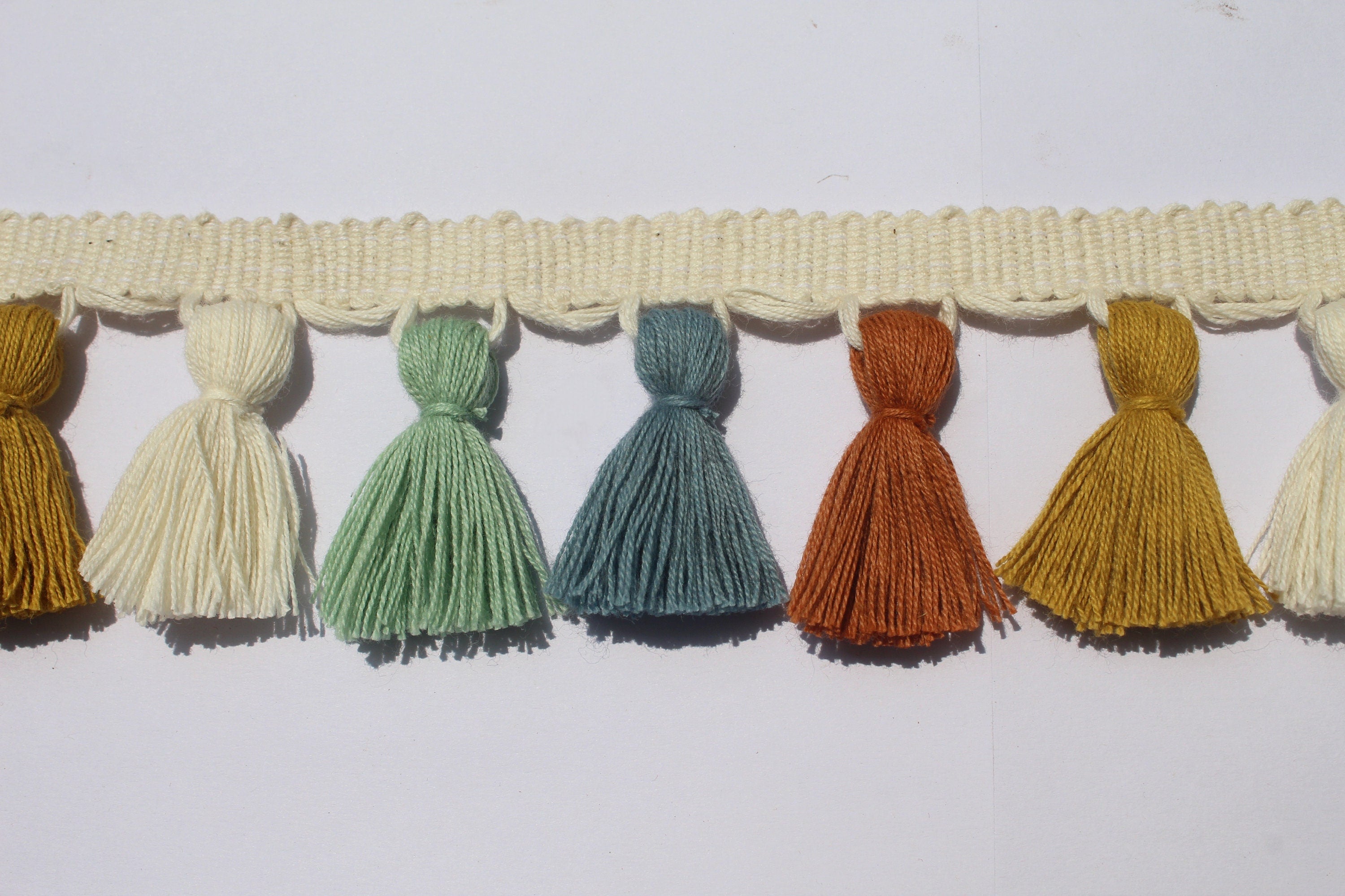 multi colored tassel fringe trim, tassel trim, tassel trim by the yard, tassel fringe, trim for cushions, trim for curtains, fringe trim