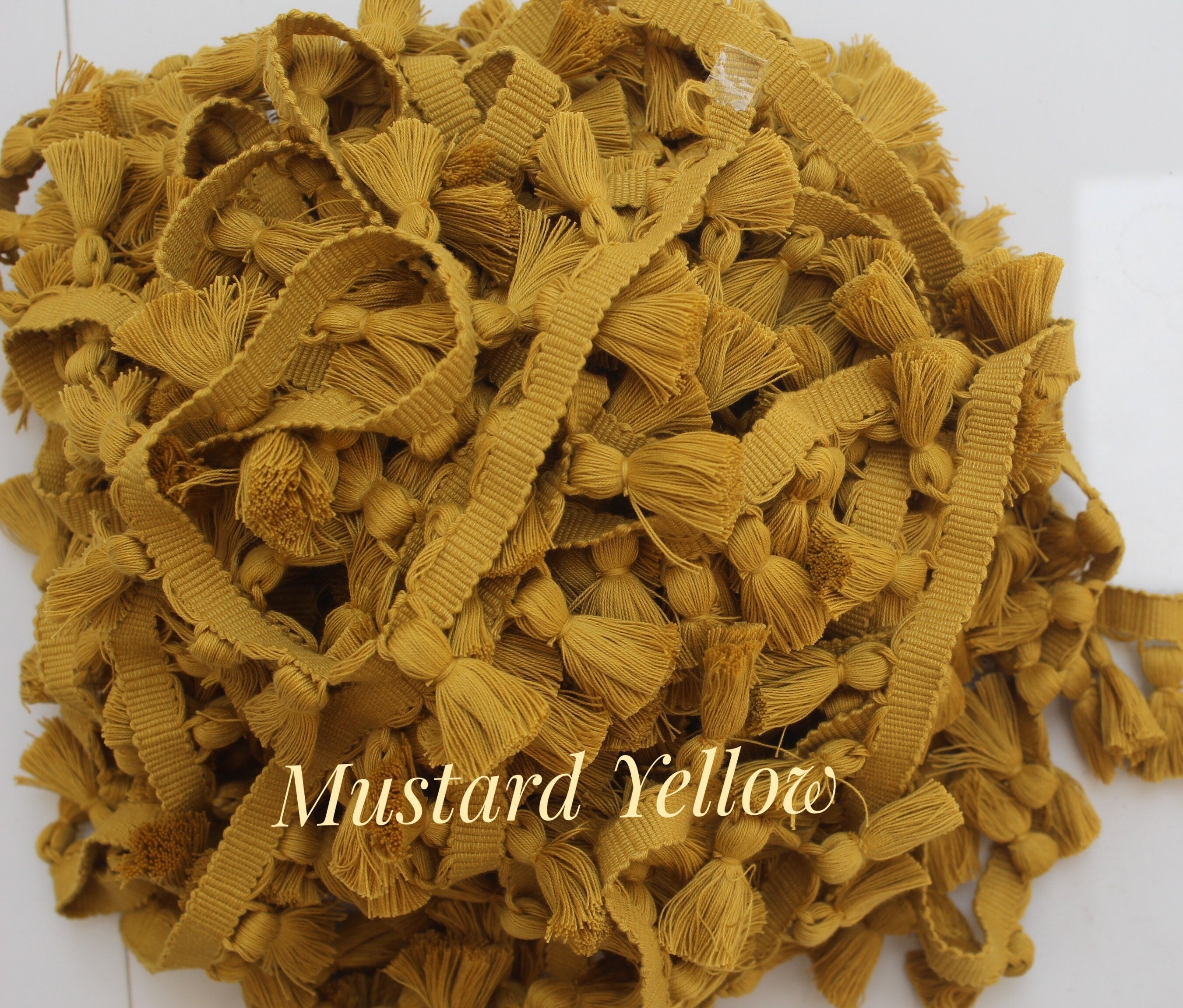 Mustard yellow tassel trim, Tassel fringe trim, tassel trim, tassel trim by the yard, tassel fringe, trim for cushions, trim for curtains