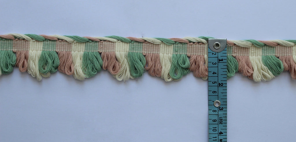 Sage green, Pale rose (blush pink) ivory fan edge trim, fan edge trim, curtain trims, trims for curtains, decorative trims, cotton trims