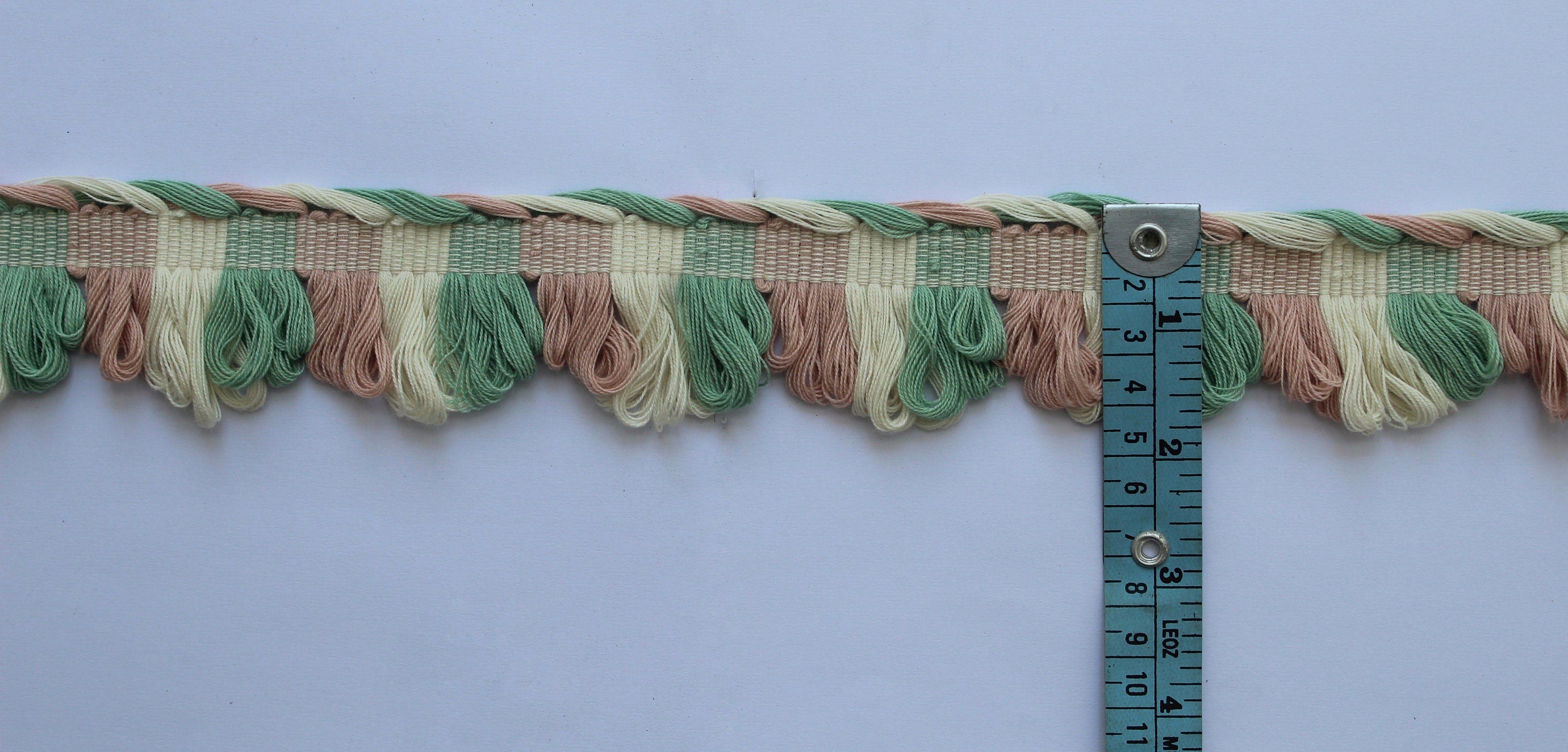 Sage green, Pale rose (blush pink) ivory fan edge trim, fan edge trim, curtain trims, trims for curtains, decorative trims, cotton trims