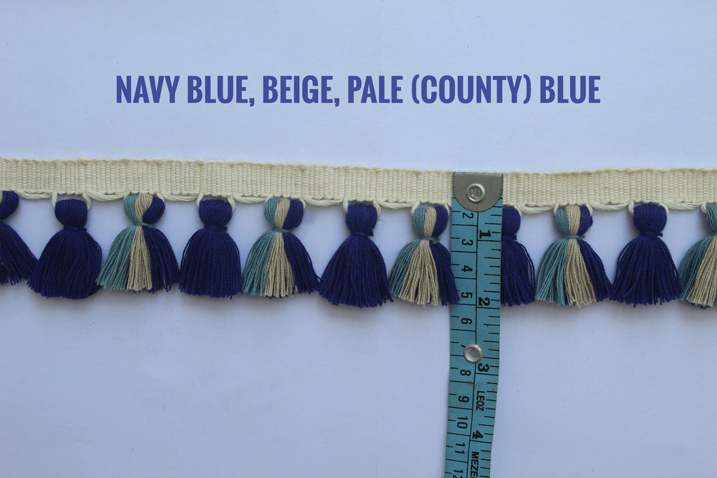 Navy blue Beige pale blue tassel trim, tassel fringe trim, Tassel fringe trim, tassel trim by the yard, fringe trim, trim for curtains