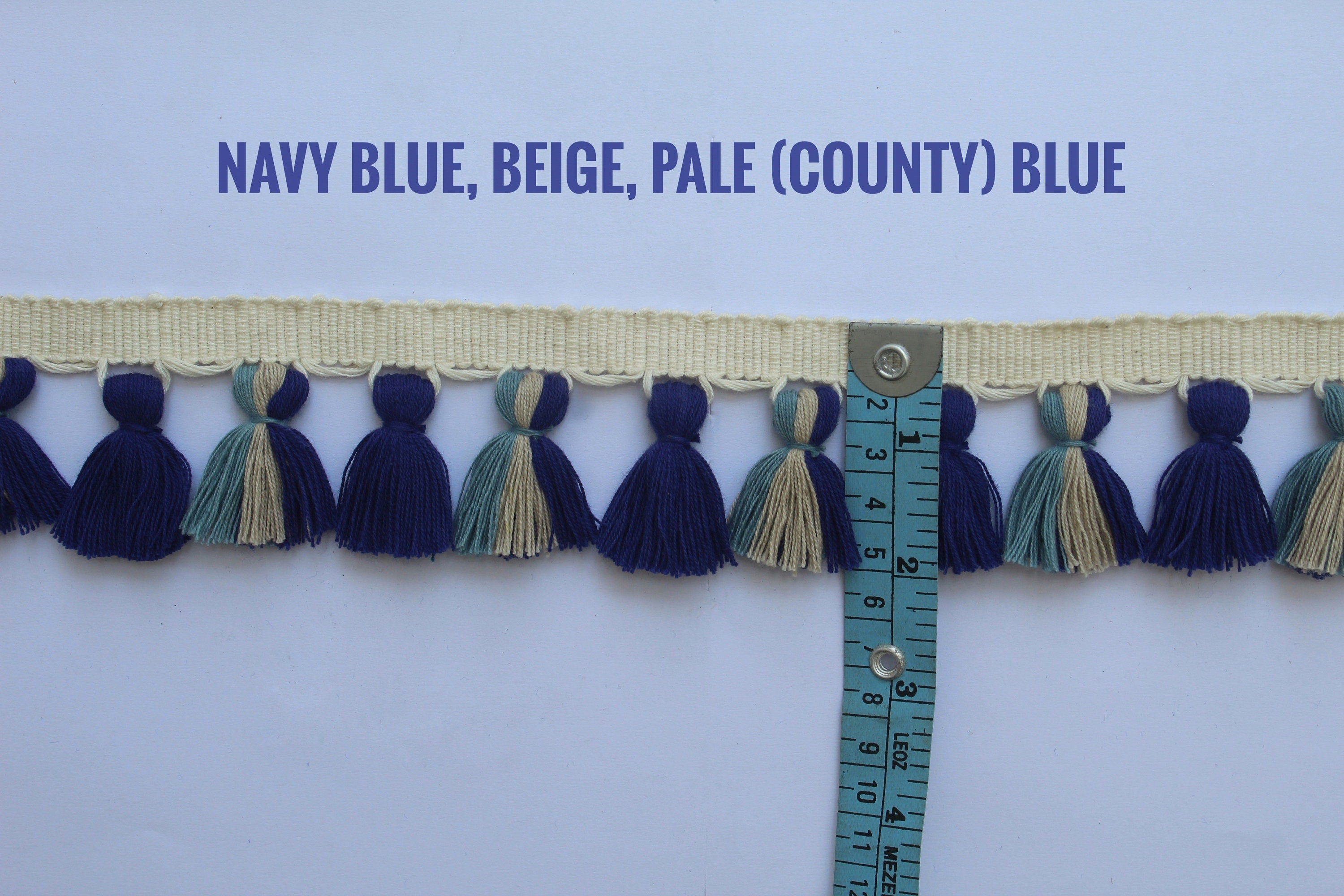 Navy blue Beige pale blue tassel trim, tassel fringe trim, Tassel fringe trim, tassel trim by the yard, fringe trim, trim for curtains