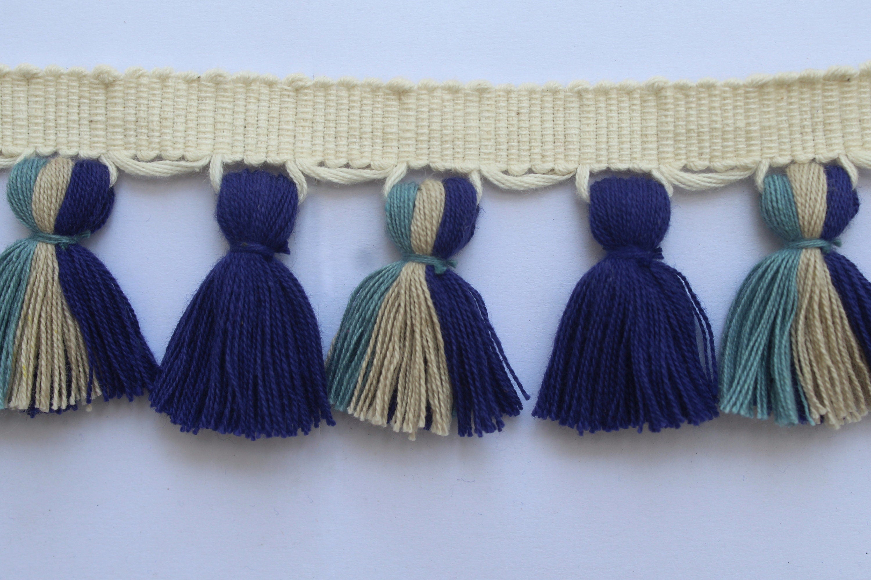 Navy blue Beige pale blue tassel trim, tassel fringe trim, Tassel fringe trim, tassel trim by the yard, fringe trim, trim for curtains