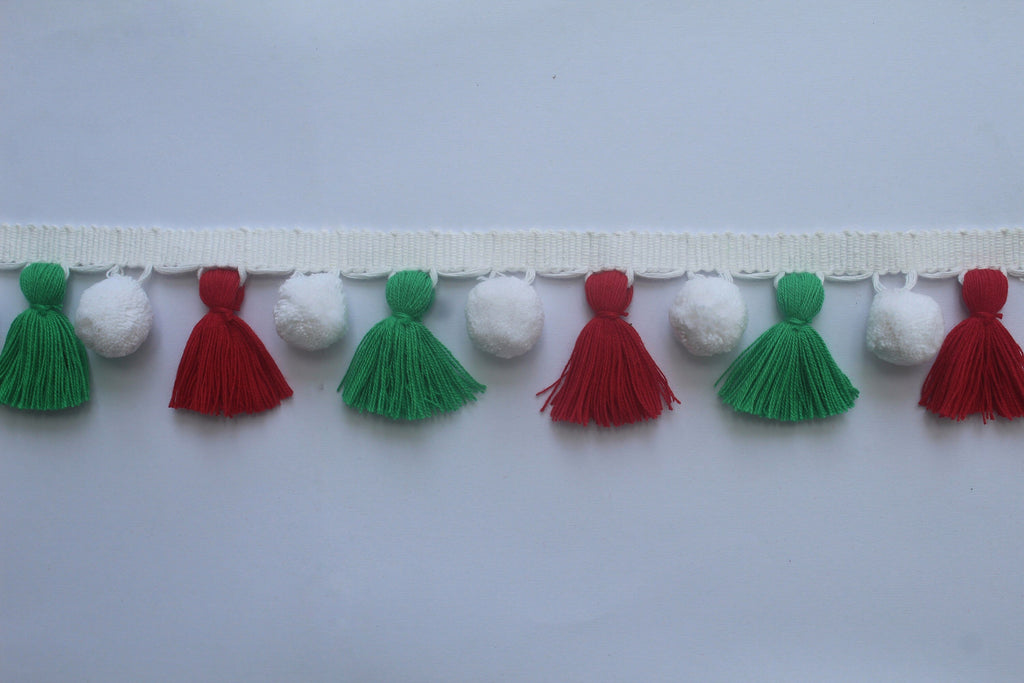 Christmas decorations, Christmas trimmings, Christmas pom poms, pom pom tassel trim, white pom pom, pom pom trim, tassel trim, fringe trim