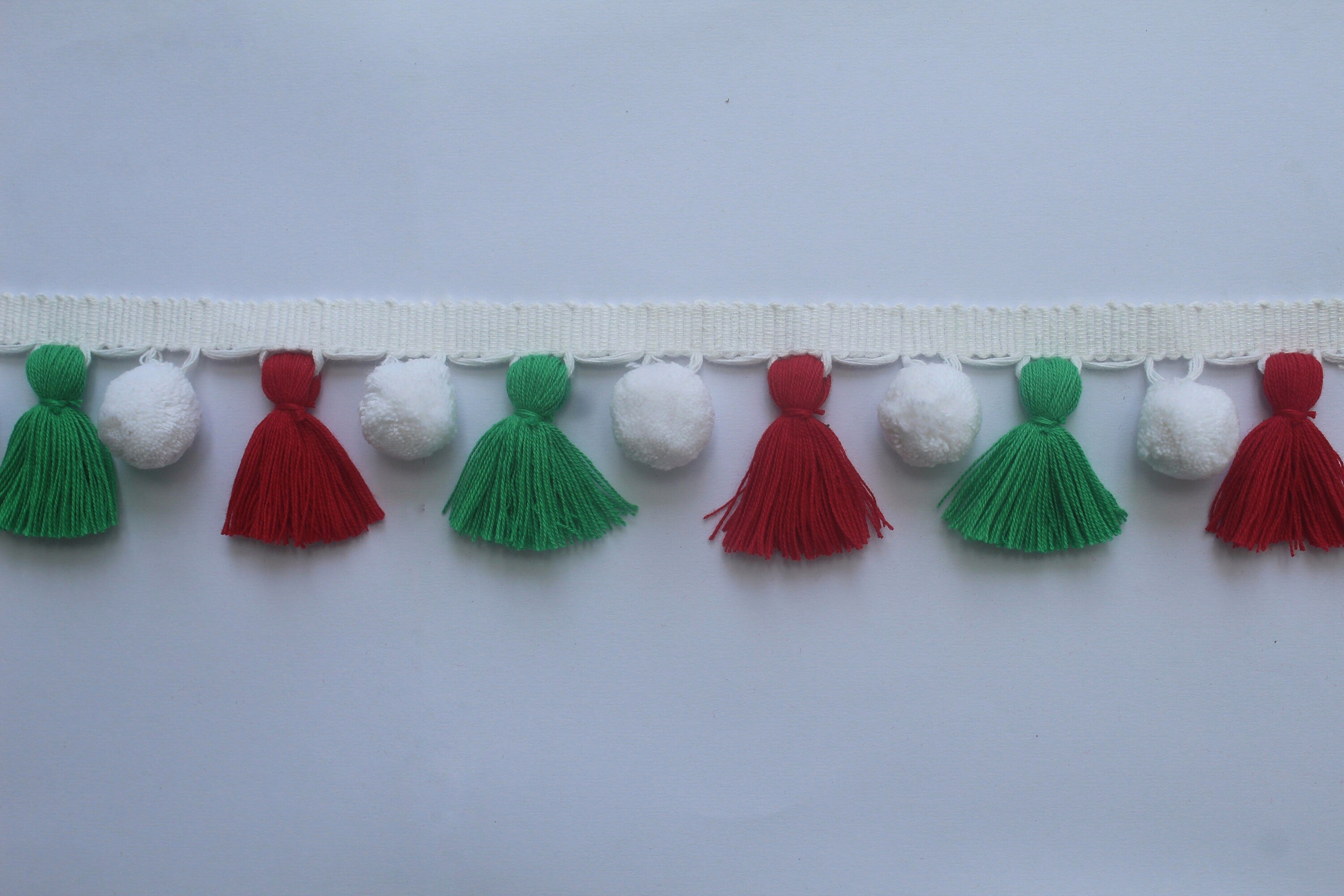 Christmas decorations, Christmas trimmings, Christmas pom poms, pom pom tassel trim, white pom pom, pom pom trim, tassel trim, fringe trim