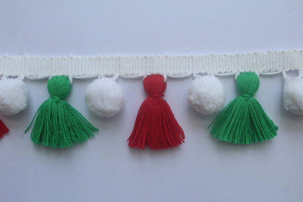 Christmas decorations, Christmas trimmings, Christmas pom poms, pom pom tassel trim, white pom pom, pom pom trim, tassel trim, fringe trim