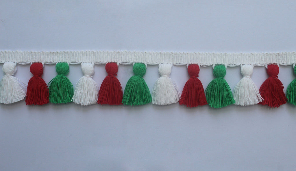 Christmas decorations, Christmas trimmings, Christmas tassel garland, white tassel trim, red tassel trim, green tassel trim