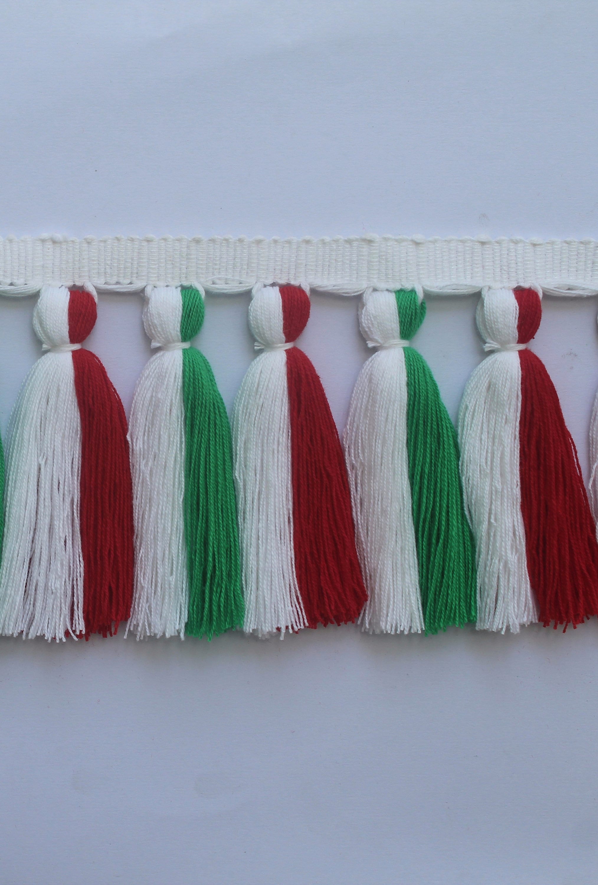Christmas decorations, Christmas trimmings, Christmas tassel garland, green tassel, red tassel, multi colored tassel trim, tassel trim