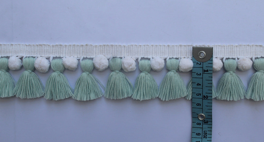 Tassel trim fringe, pom pom trim fringe, baby blue  white pom pom tassel, white pom pom, blue tassel trim, pom pom tassel trim, tassel trim