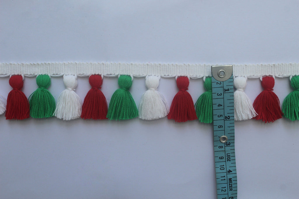 Christmas decorations, Christmas trimmings, Christmas tassel garland, white tassel trim, red tassel trim, green tassel trim