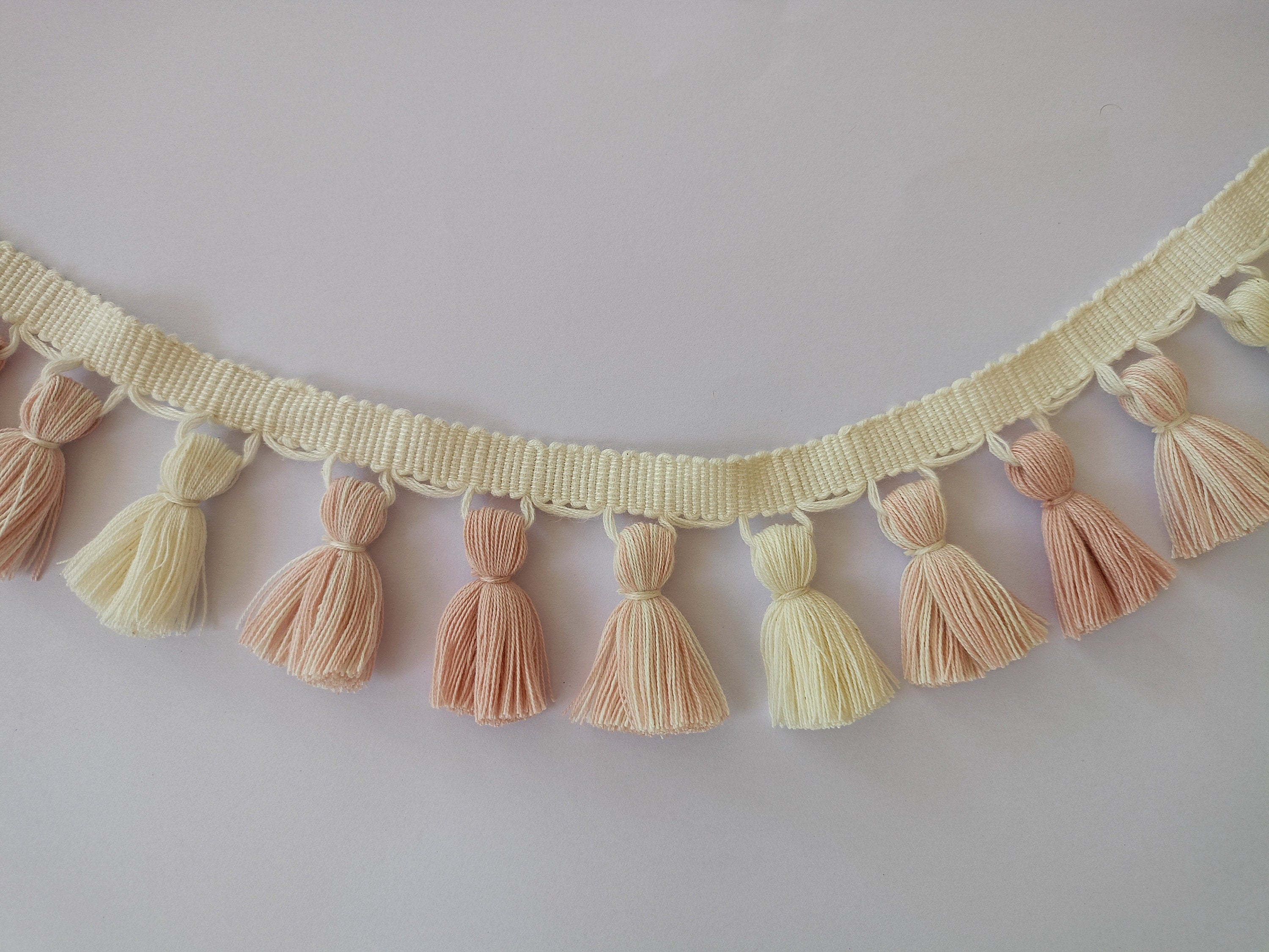 tassel trim by the yard, tassel fringe trim, Tassel trim, pom pom trim, multi colored pom pom tassel trim,blue tassel, dusky rose and ivory