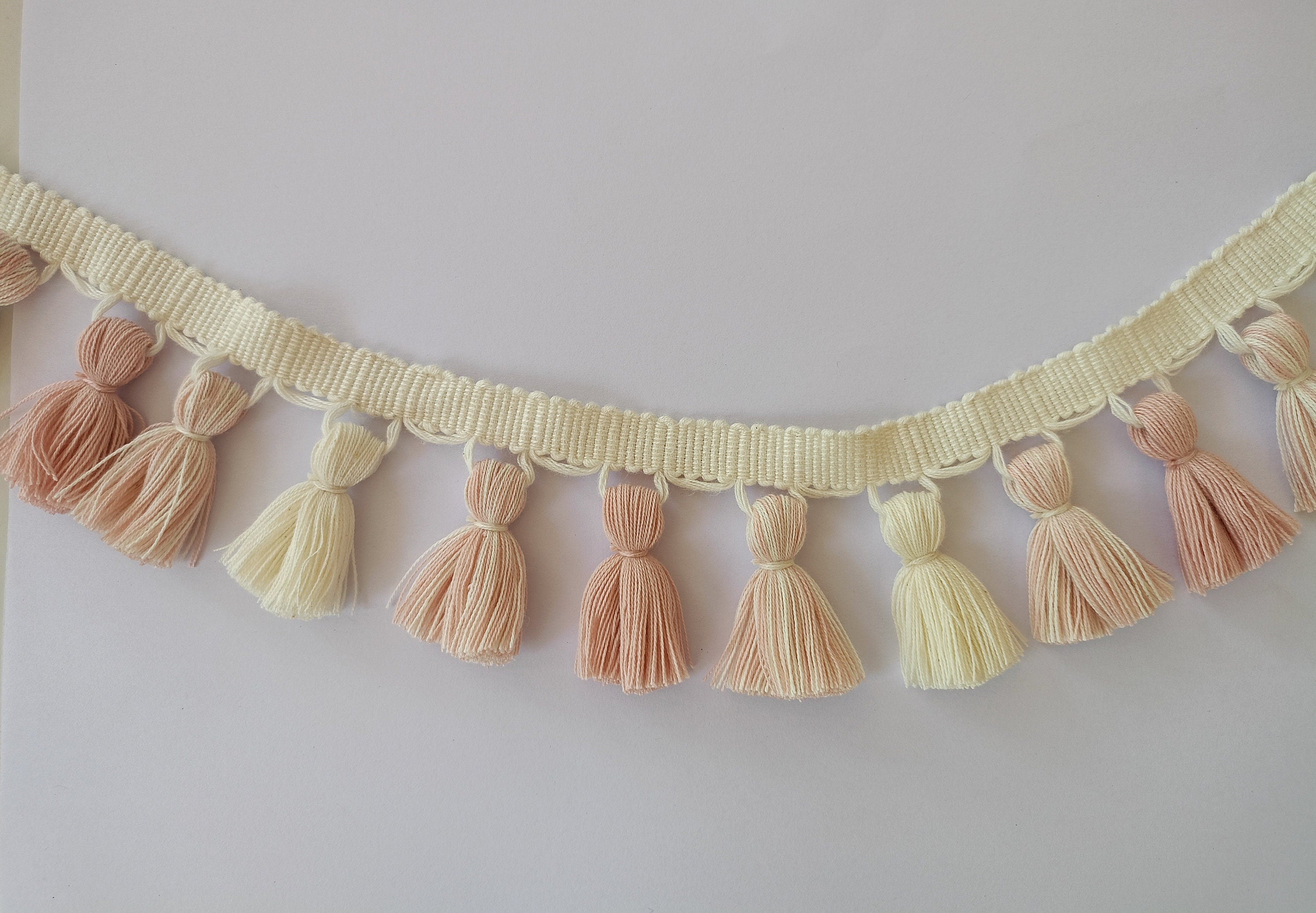 tassel trim by the yard, tassel fringe trim, Tassel trim, pom pom trim, multi colored pom pom tassel trim,blue tassel, dusky rose and ivory