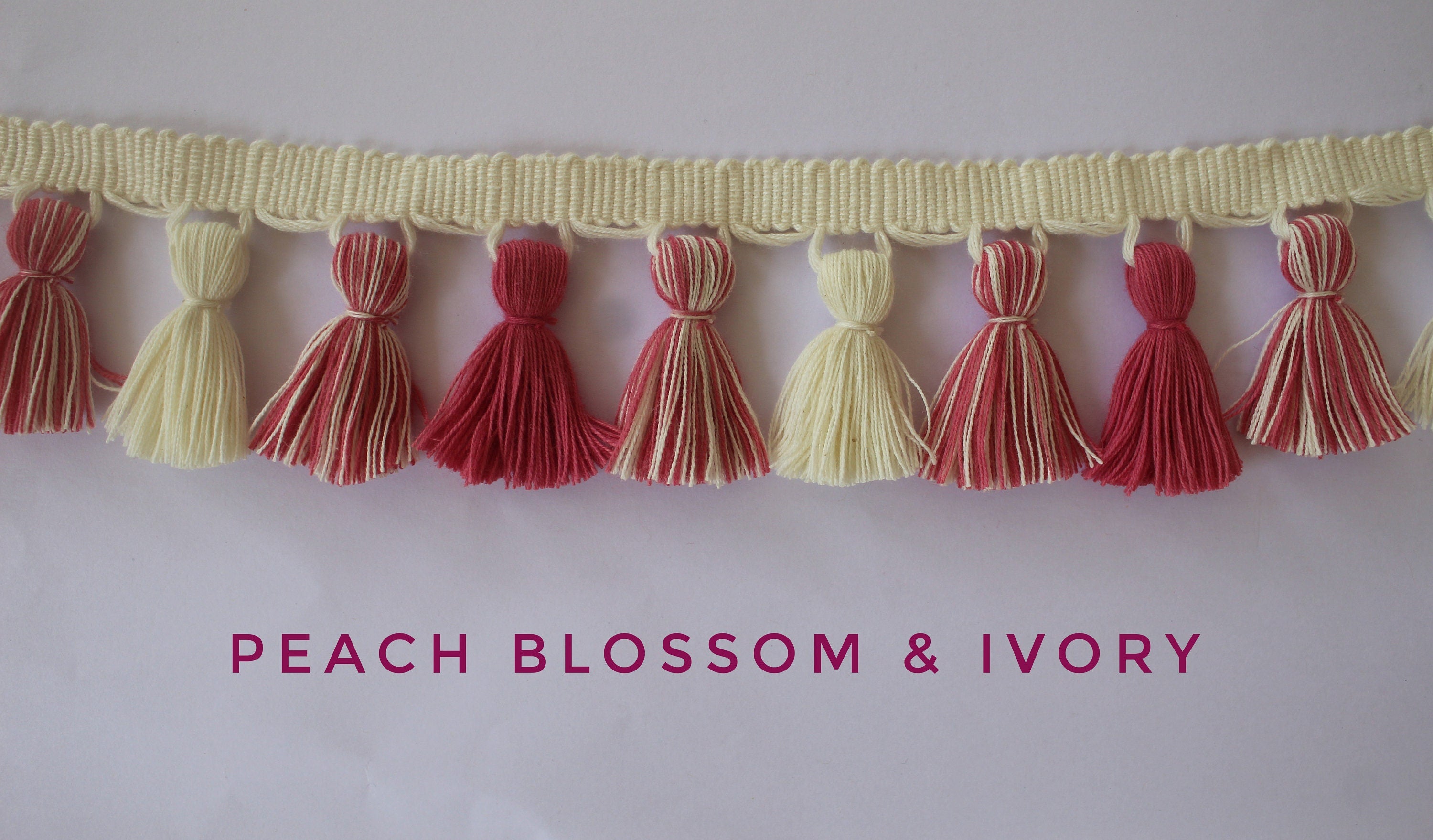 Tassel trim by the yard, peach blossom and ivory tassel trim, trim for curtains, fringe lampshade, fringe trim, fringe cushion, trimmings