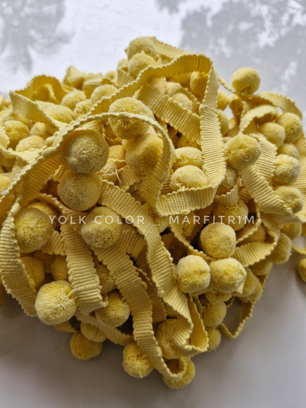Yellow 100% Cotton Pom Pom Trim Fringe | 2 cm-0.78 inches Height Lace Ribbon Fringe Trim by the meter, handmade cotton pom pom trim, pom pom