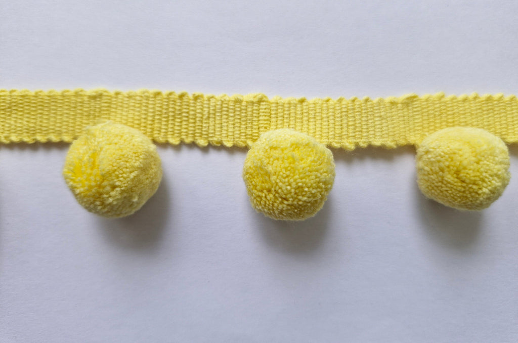 Yellow 100% Cotton Pom Pom Trim Fringe | 2 cm-0.78 inches Height Lace Ribbon Fringe Trim by the meter, handmade cotton pom pom trim, pom pom