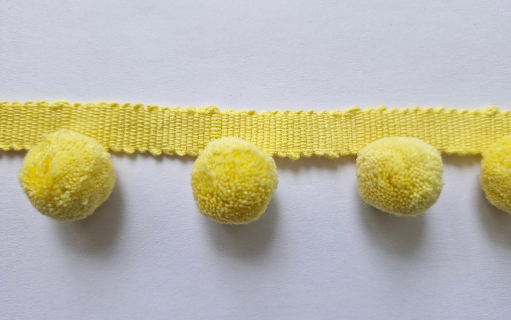 Yellow 100% Cotton Pom Pom Trim Fringe | 2 cm-0.78 inches Height Lace Ribbon Fringe Trim by the meter, handmade cotton pom pom trim, pom pom