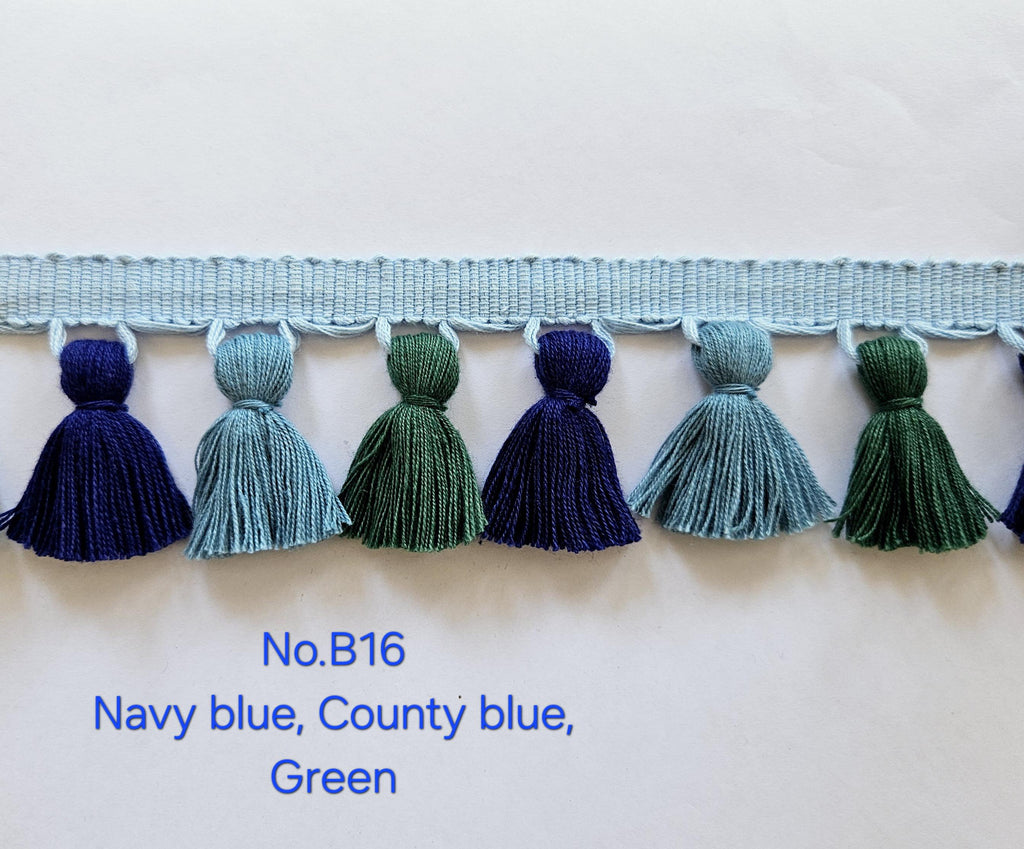 tassel trim navy blue, county blue tassel,  green tassel,  tassel trim,  tassel trim by the yard, tassel fringe, tassel fringe trim, curtain