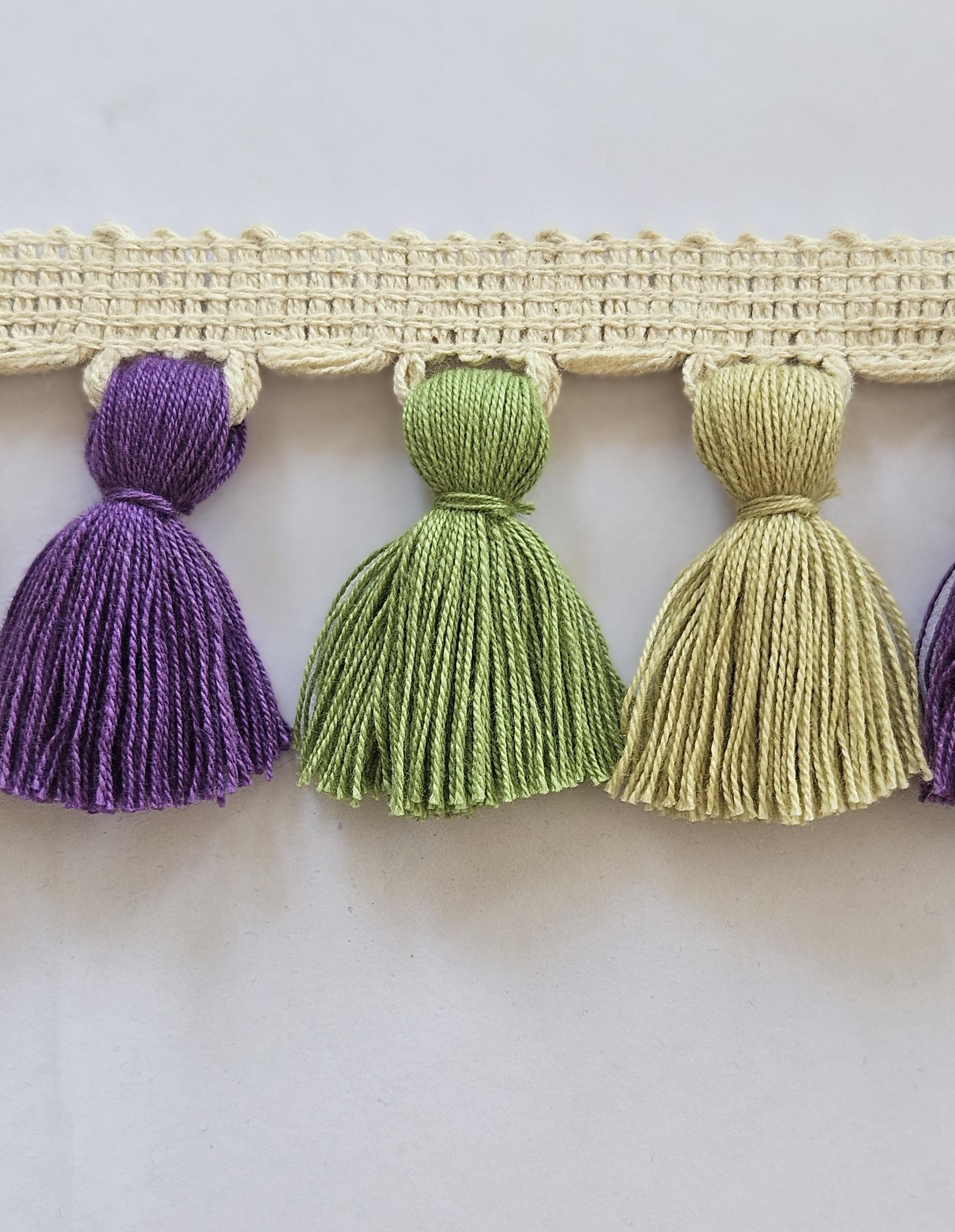 Multi colored tassel fringe trim, Mulberry color tassel, Soft olive tassel, Jute tassel, tassel trim for curtain, curtain trims, fringe trim