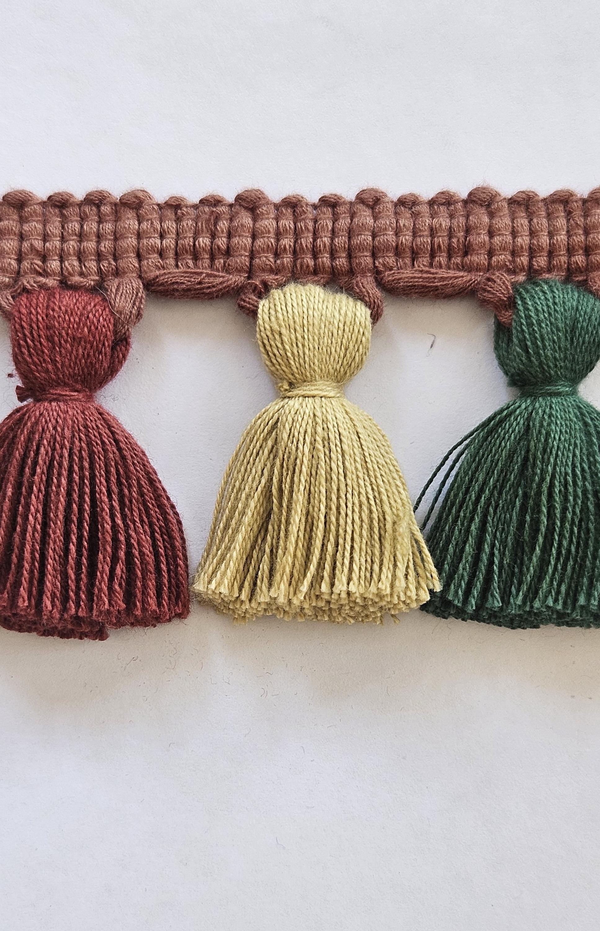 Multi colored tassel fringe trim, Jute tassel trim, tassel trim by the yard, tassel fringe, trim for cushions, trim for curtain, fringe trim