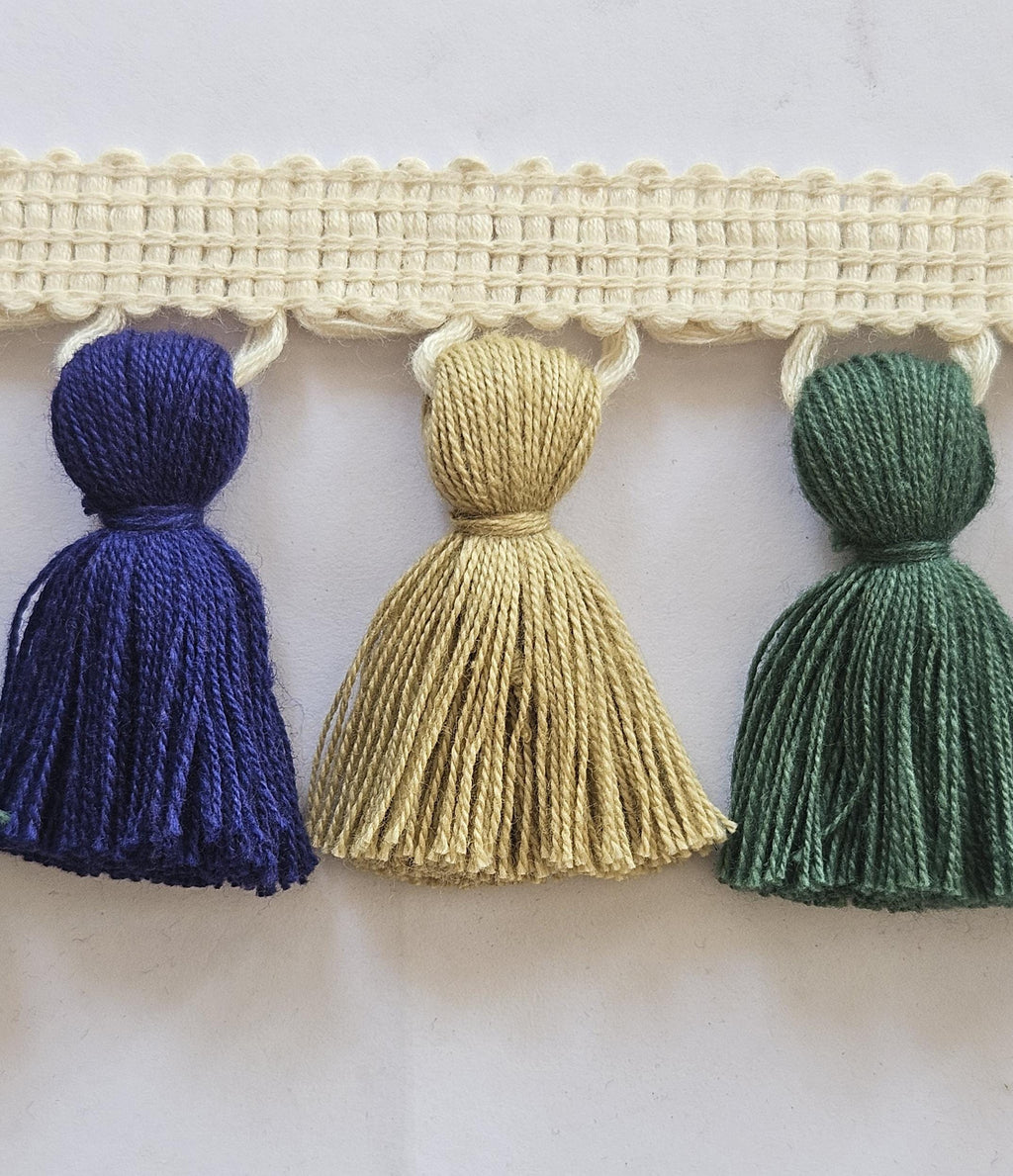 Jute tassel fringe trim, Navy blue tassel trim, tassel trim by the yard, tassel fringe, trim for cushions, trim for curtains, fringe trim,
