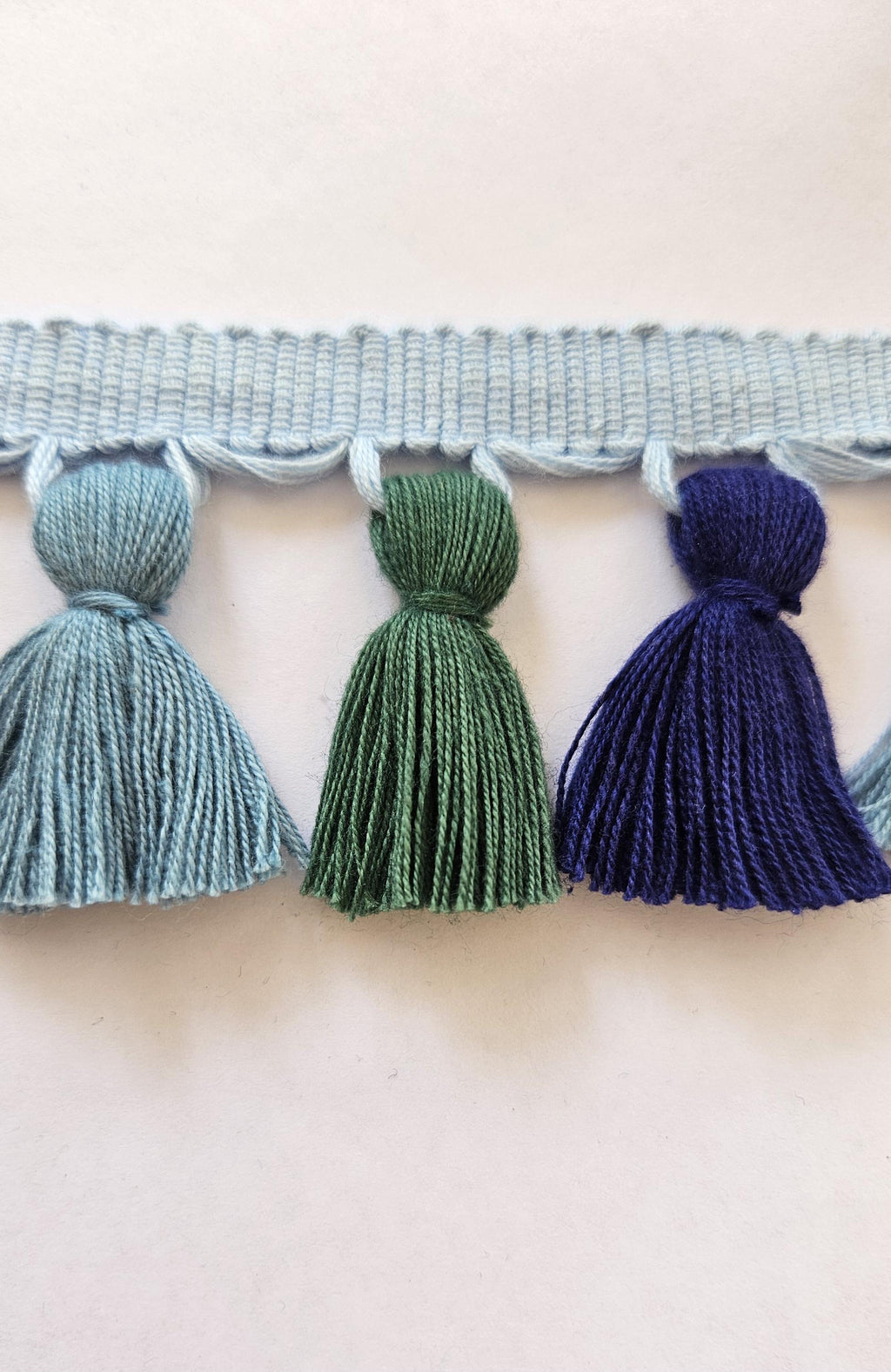 tassel trim navy blue, county blue tassel,  green tassel,  tassel trim,  tassel trim by the yard, tassel fringe, tassel fringe trim, curtain