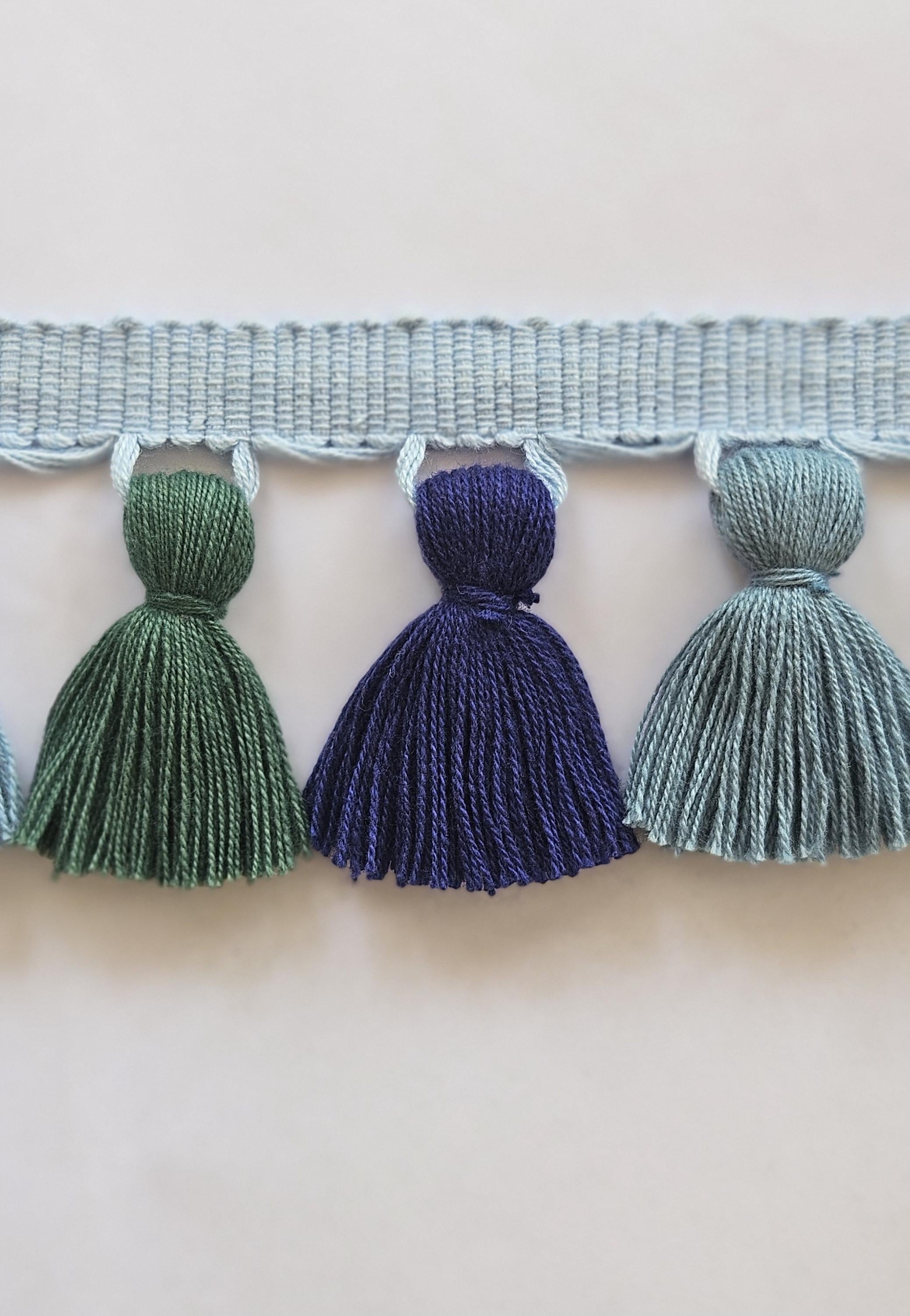 tassel trim navy blue, county blue tassel,  green tassel,  tassel trim,  tassel trim by the yard, tassel fringe, tassel fringe trim, curtain