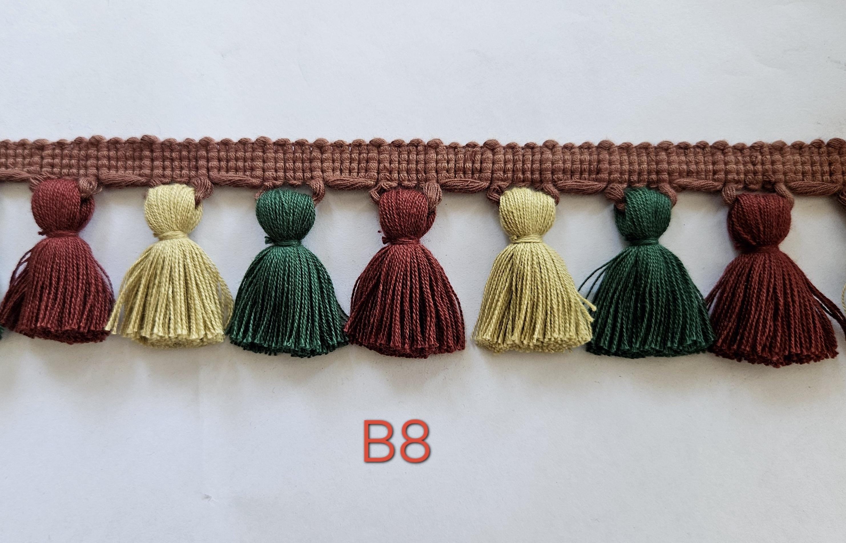Multi colored tassel fringe trim, Jute tassel trim, tassel trim by the yard, tassel fringe, trim for cushions, trim for curtain, fringe trim
