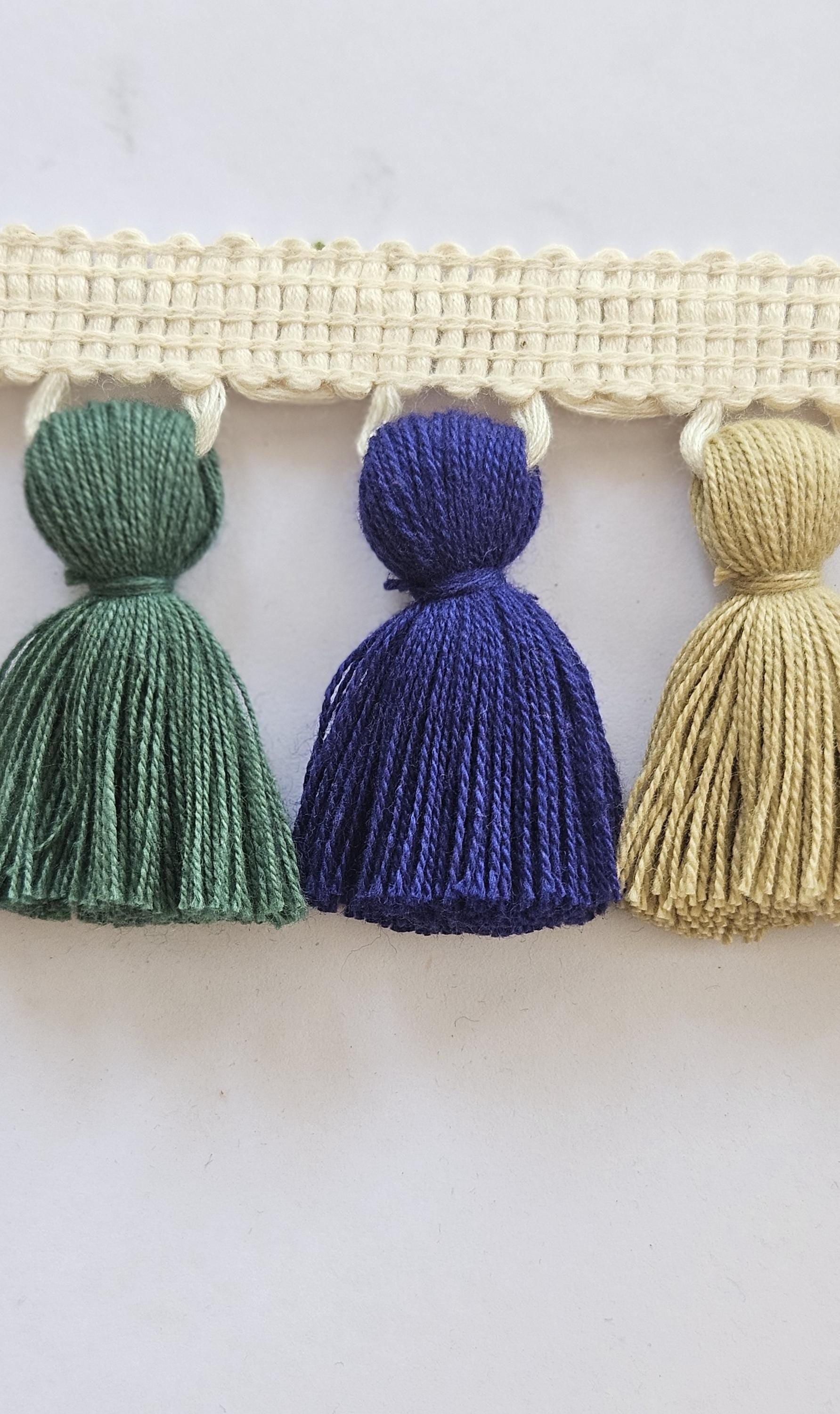 Jute tassel fringe trim, Navy blue tassel trim, tassel trim by the yard, tassel fringe, trim for cushions, trim for curtains, fringe trim,