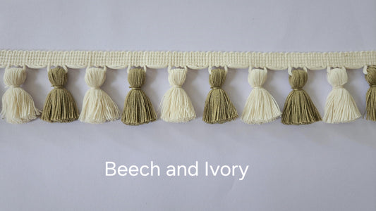 Beech and ivory tassel trim, Multi color tassel trim, Tassel trim, lampshade trim, lampshade fringe, trim for curtains, curtain trims, trims