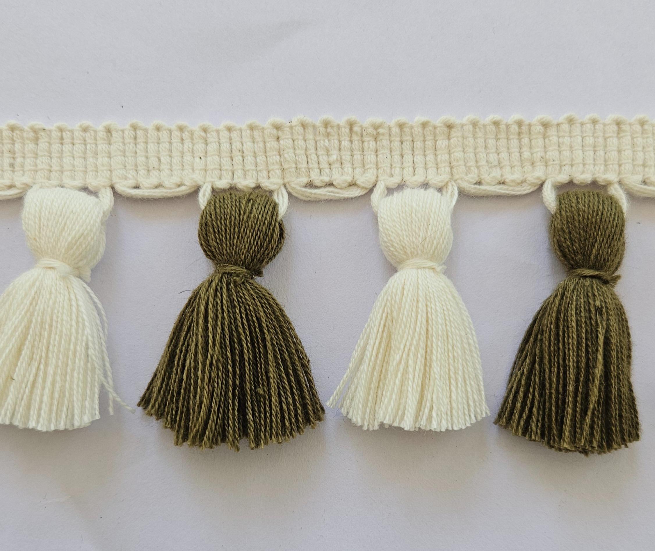 Oak and Ivory tassel trim, tassel fringe, tassel trim by the yard, tassel trim, fringe trim, curtain trim, wall art, lampshade trim,  gift