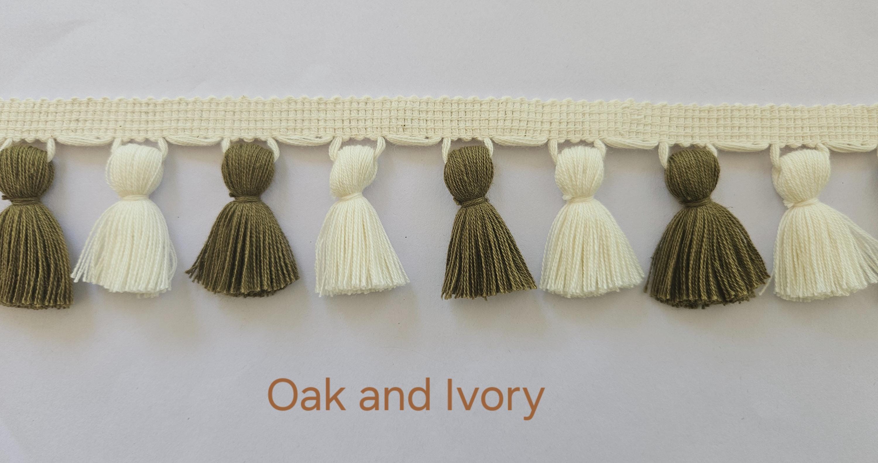 Oak and Ivory tassel trim, tassel fringe, tassel trim by the yard, tassel trim, fringe trim, curtain trim, wall art, lampshade trim,  gift