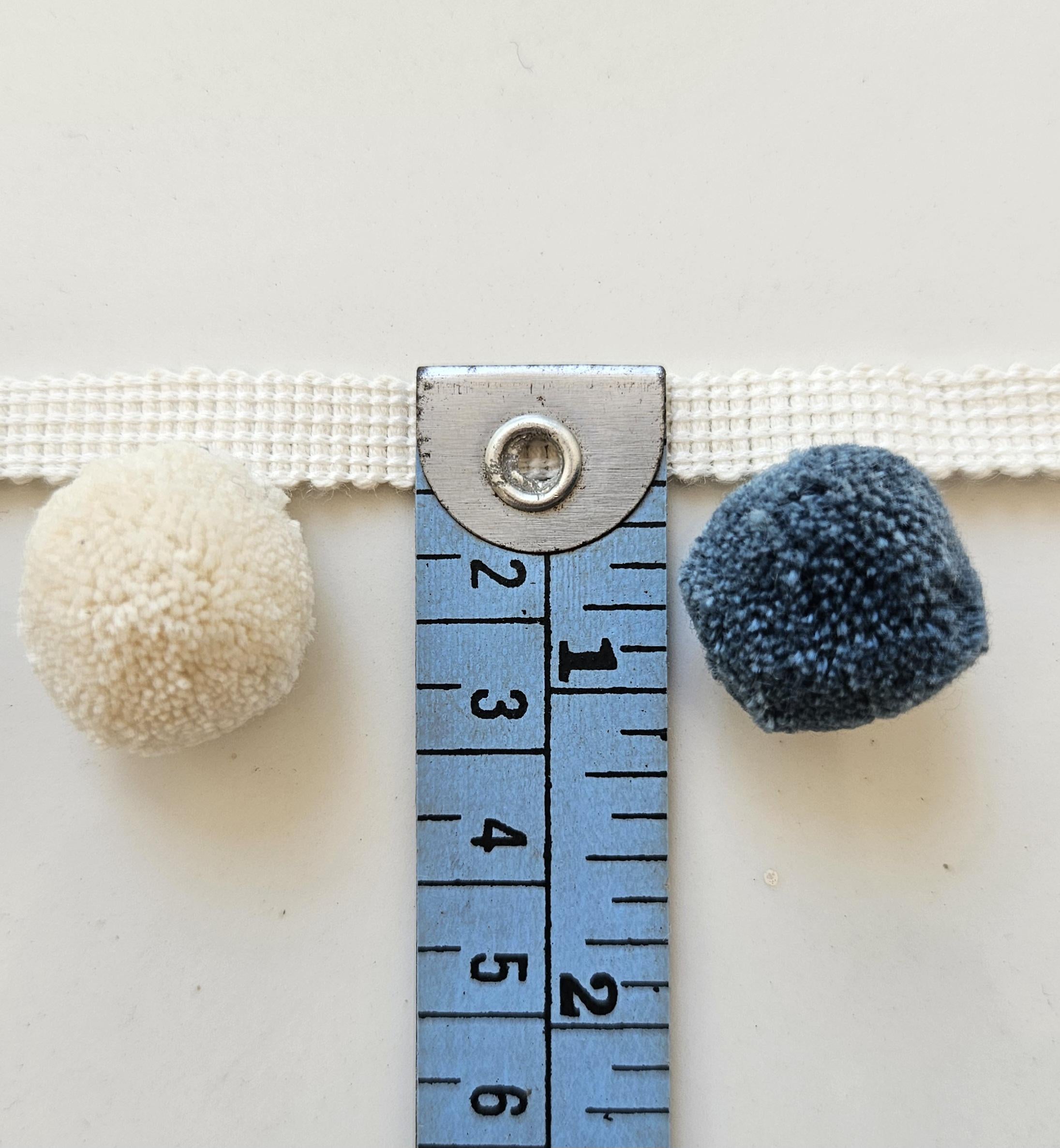 French blue ivory pom pom trim, Pom Pom trimming, pom pom trim, trim for curtains,  pom pom,  pom poms, pom pom fringe, fringes, blue