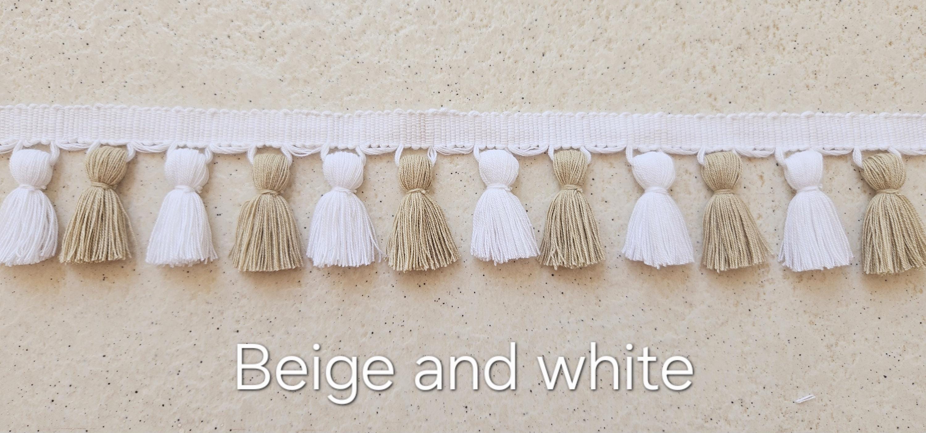 Beige color and white color tassel fringe trim, tassel trim, tassel trim by the yard, tassel fringe, trim for cushions, trim for curtains