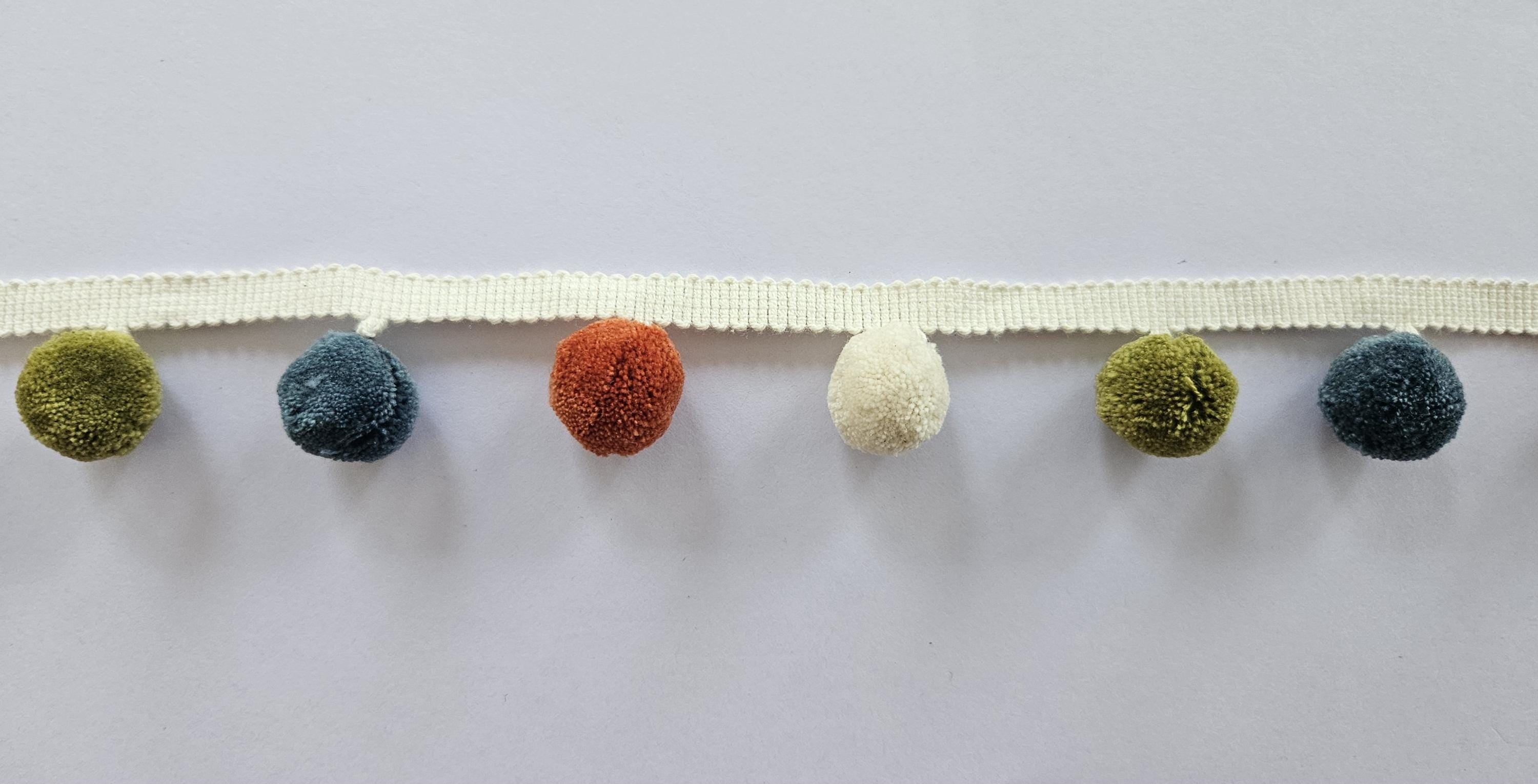 Bobble trim, Multi color pom pom trim, ivory pom pom, Citrine, French blue pom pom, Pumpkin color pom pomtrim, fringe trim, curtain pom pom