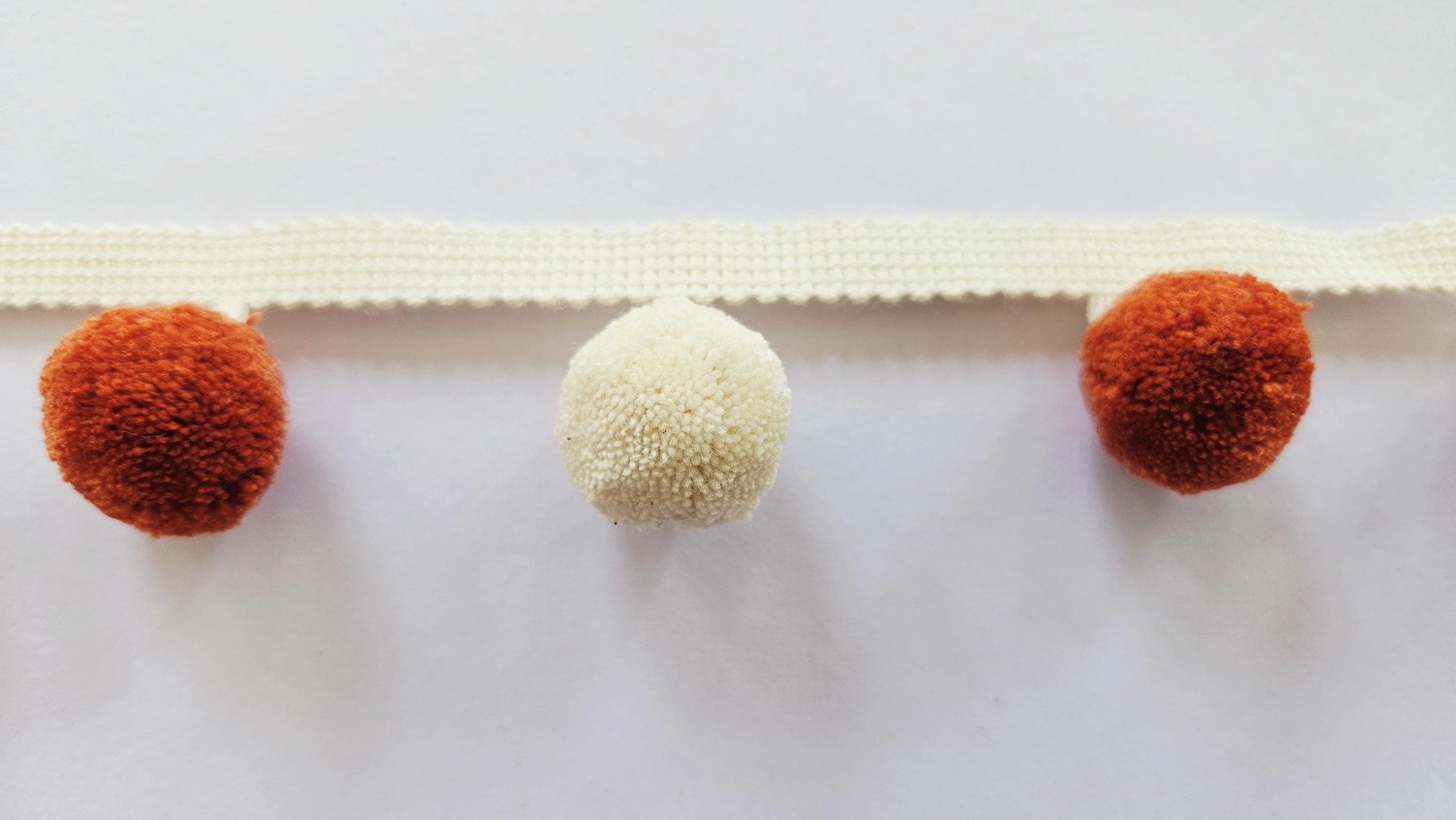 Mini Pom Pom Cotton Ball Fringe 2cm/0.78 inches, Pumpkin and ivory pom pom trim, pom pom trim, pom pom for cushions, pom pom for curtains