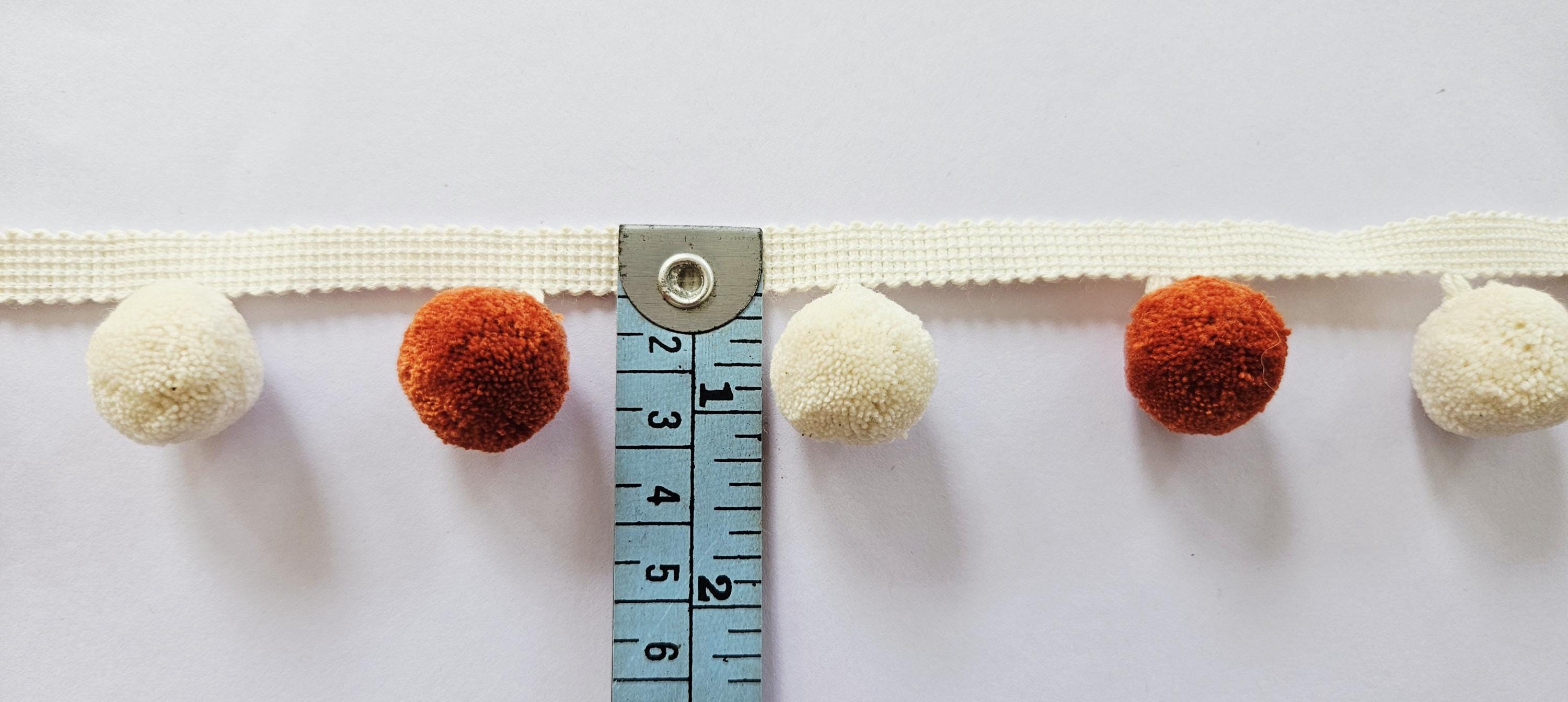 Mini Pom Pom Cotton Ball Fringe 2cm/0.78 inches, Pumpkin and ivory pom pom trim, pom pom trim, pom pom for cushions, pom pom for curtains