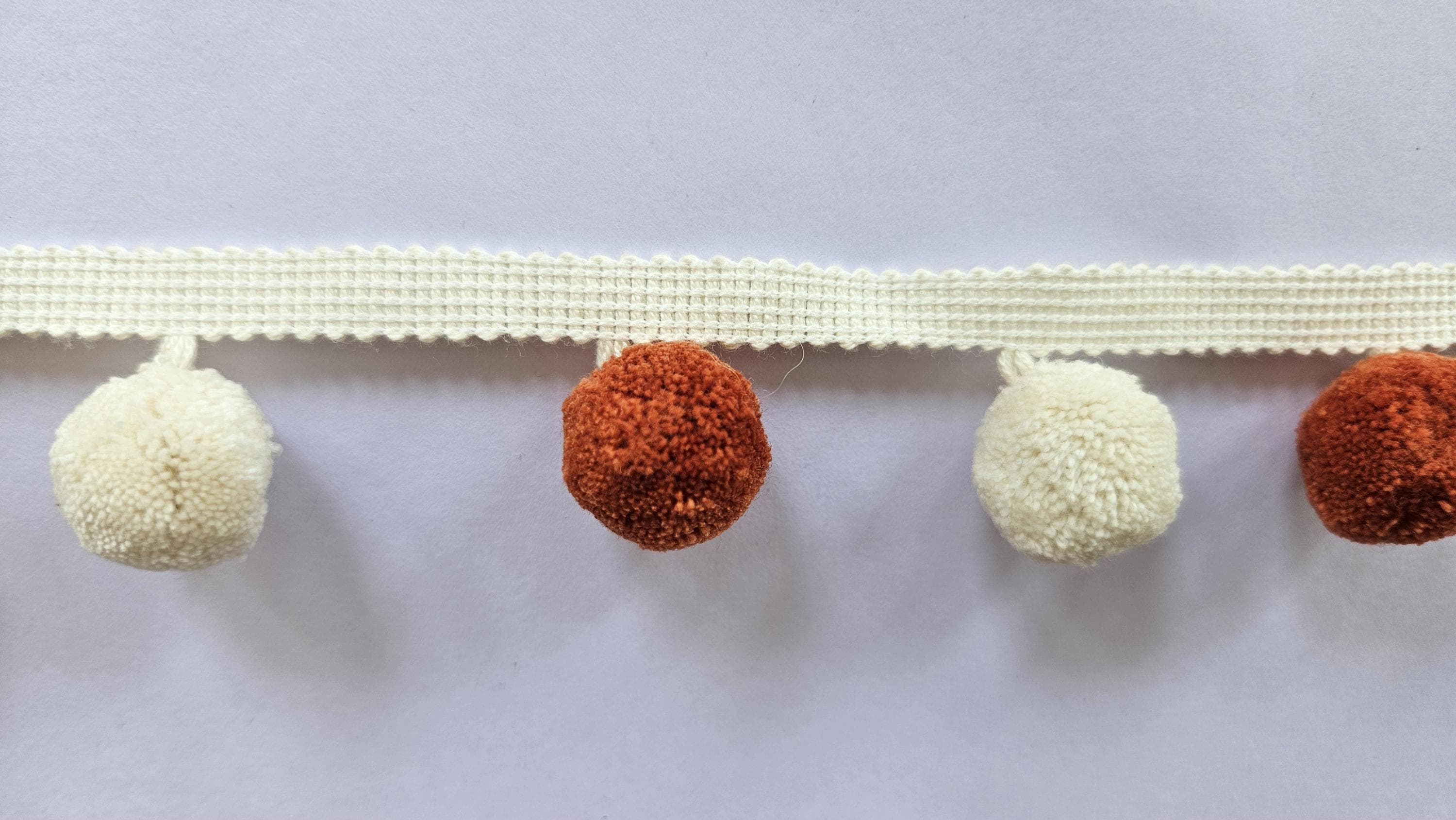 Mini Pom Pom Cotton Ball Fringe 2cm/0.78 inches, Pumpkin and ivory pom pom trim, pom pom trim, pom pom for cushions, pom pom for curtains