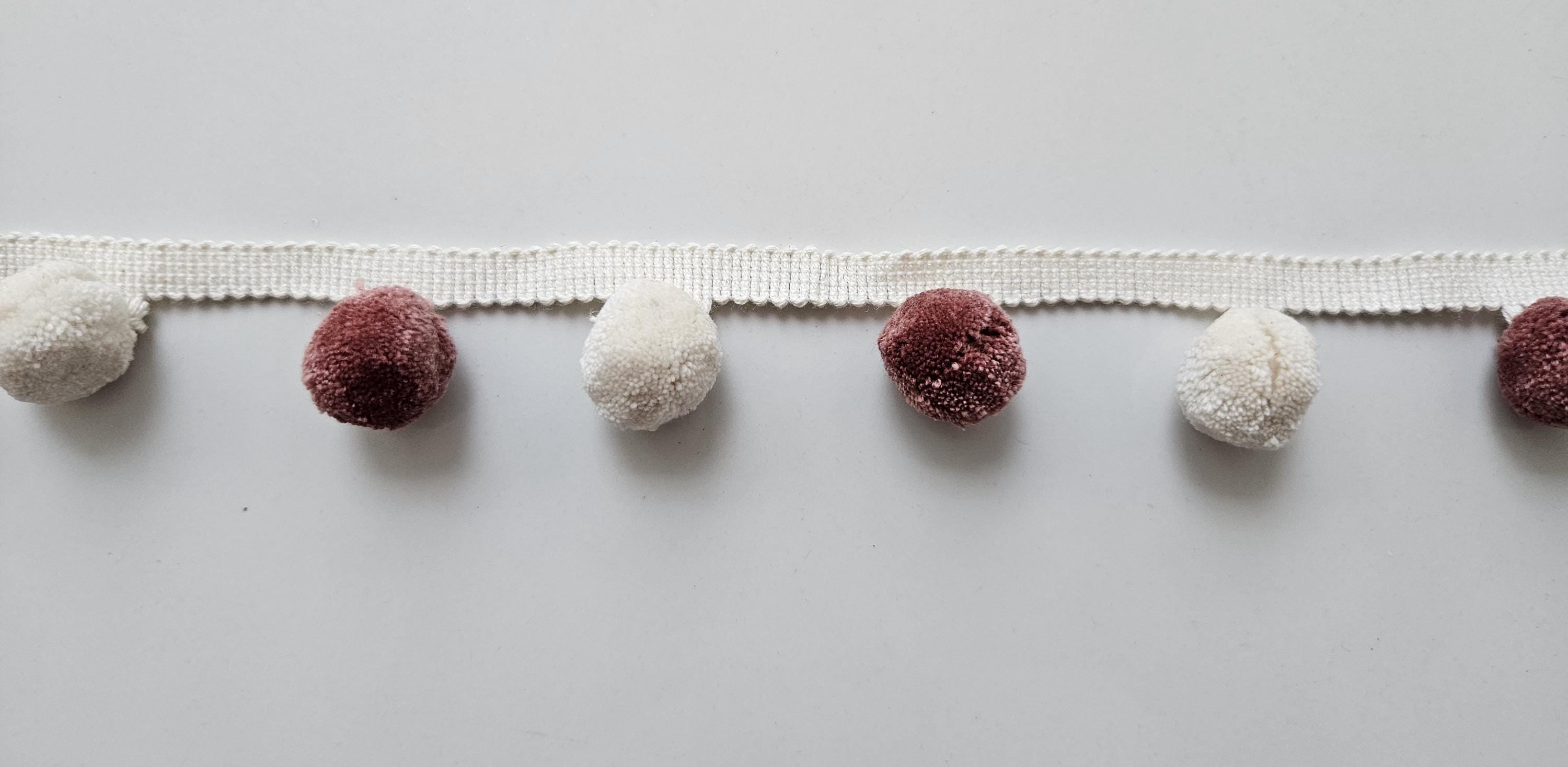 Hellebore and ivory pom pom trim, pom pom trim, pom pom for cushions, pom pom for curtains, pom pom for pillow cover, bobble trims, pom poms