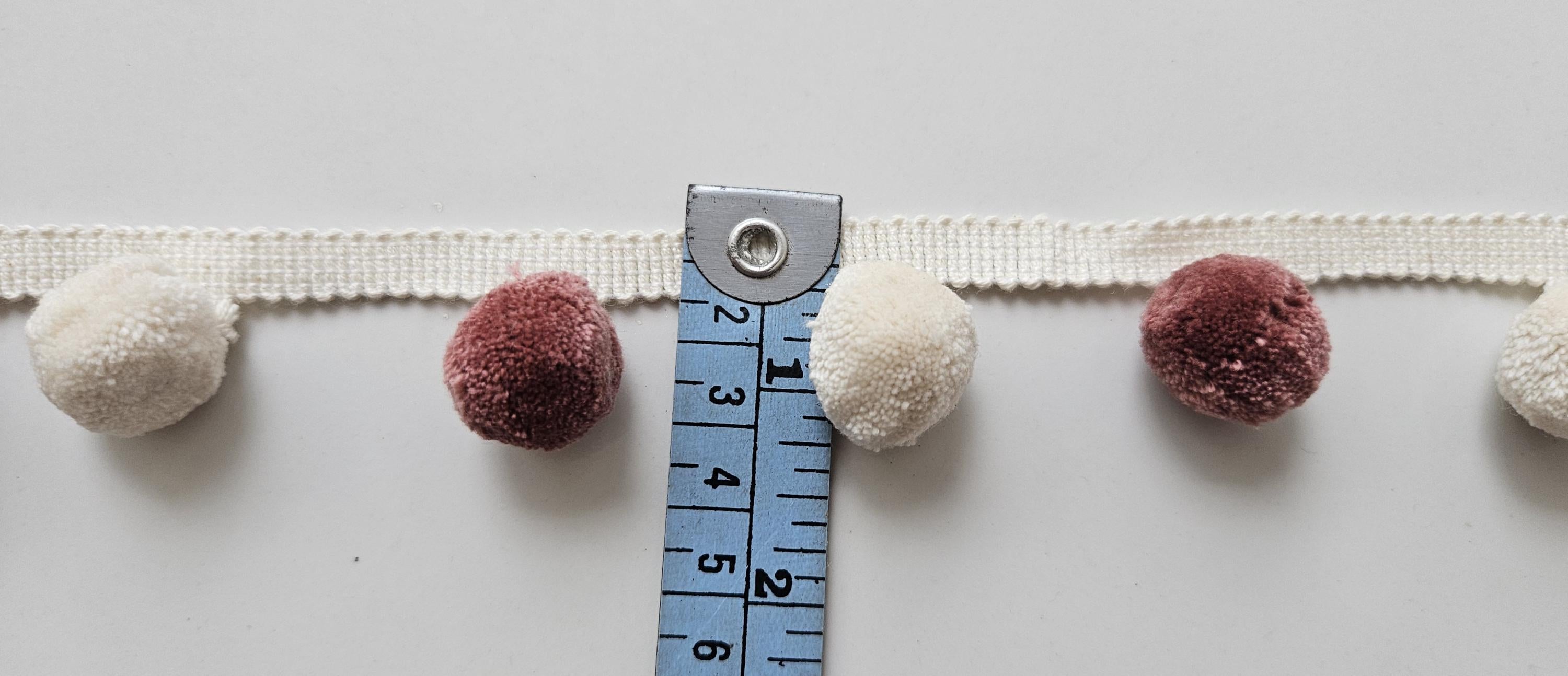 Hellebore and ivory pom pom trim, pom pom trim, pom pom for cushions, pom pom for curtains, pom pom for pillow cover, bobble trims, pom poms