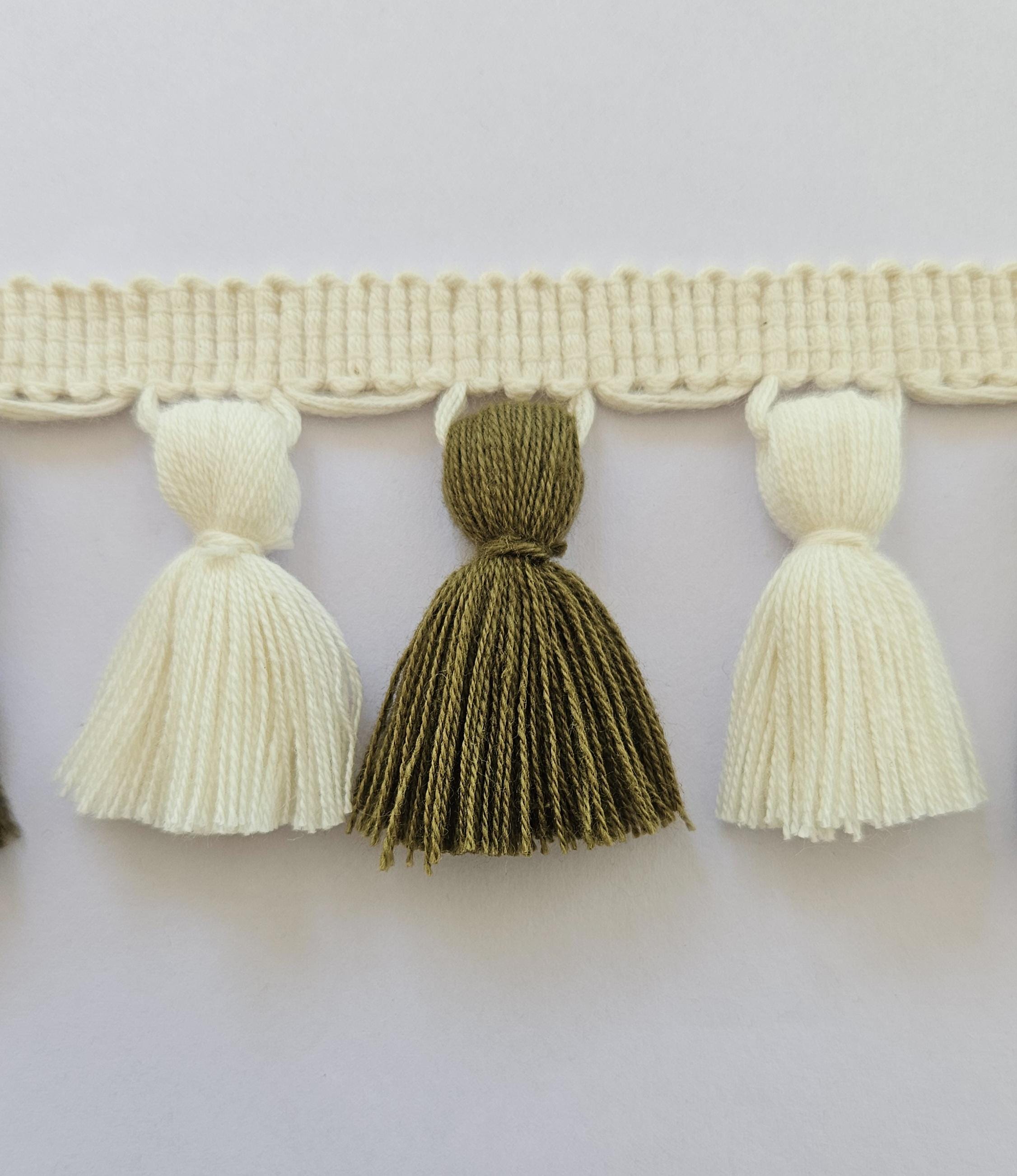 Oak and Ivory tassel trim, tassel fringe, tassel trim by the yard, tassel trim, fringe trim, curtain trim, wall art, lampshade trim,  gift