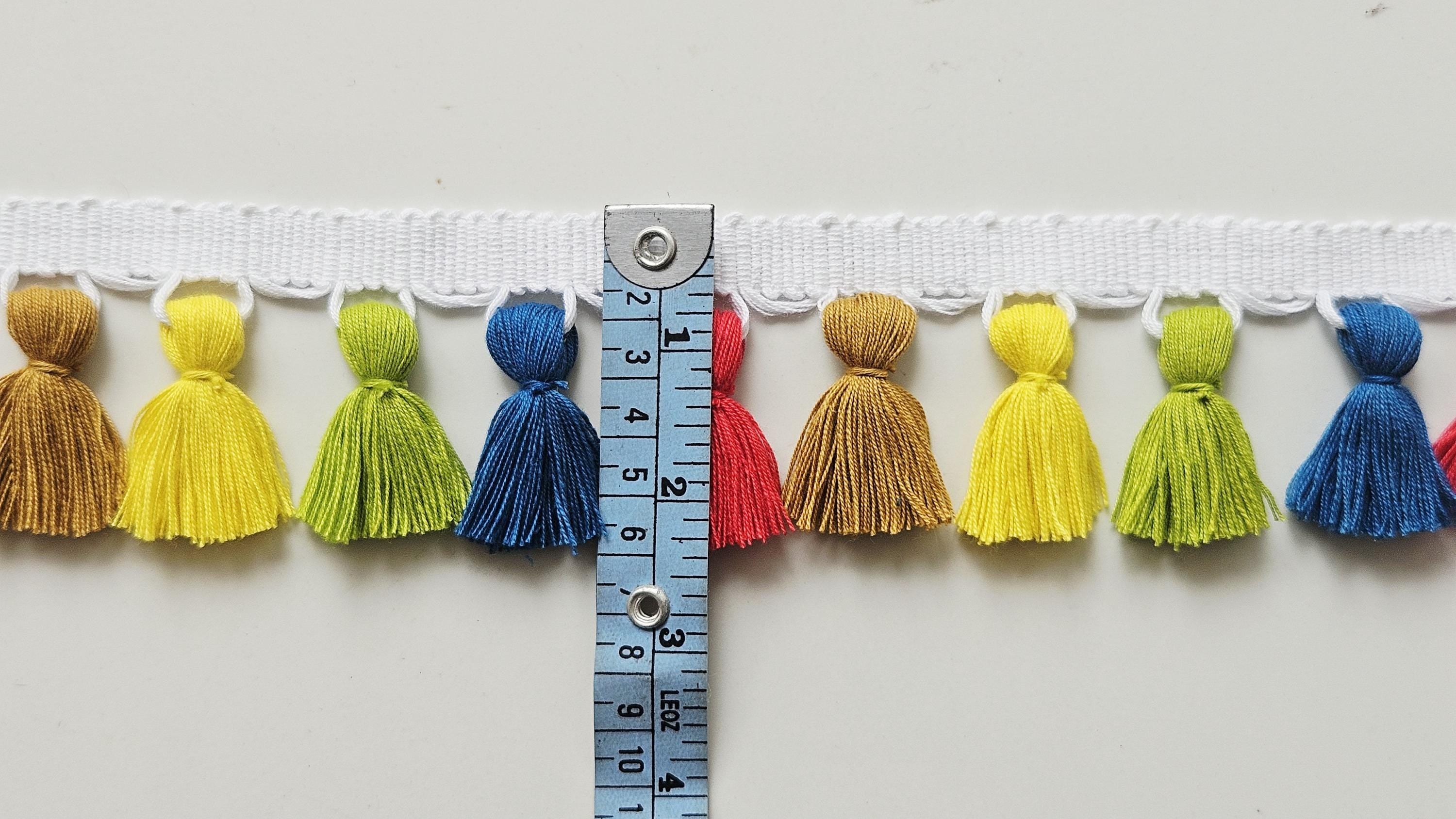 Multi colore tassel trim by the yard, 4cm tassel trim by the yard, blue yellow tassel, red tassel, green tassel, 5 color tassel trim,  trims